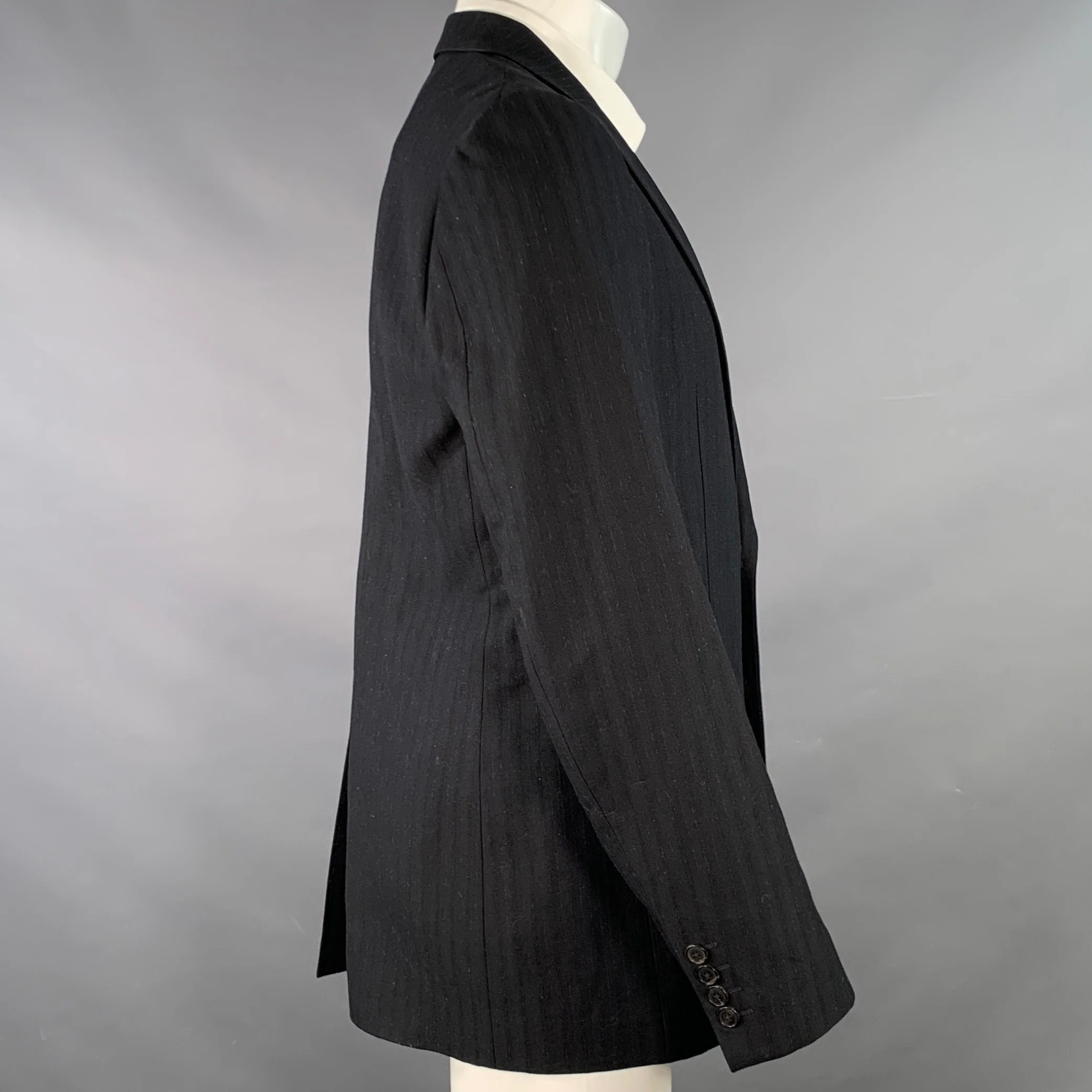 DRIES VAN NOTEN Size 40 Black Stripe Cotton Blend Notch Lapel Sport Coat - Image 3