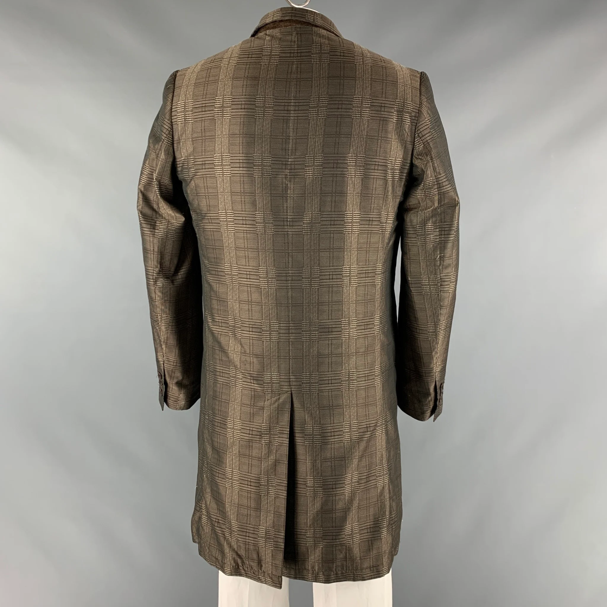 DRIES VAN NOTEN Size 42 Brown Taupe Glenplaid Polyester Coat - Image 4