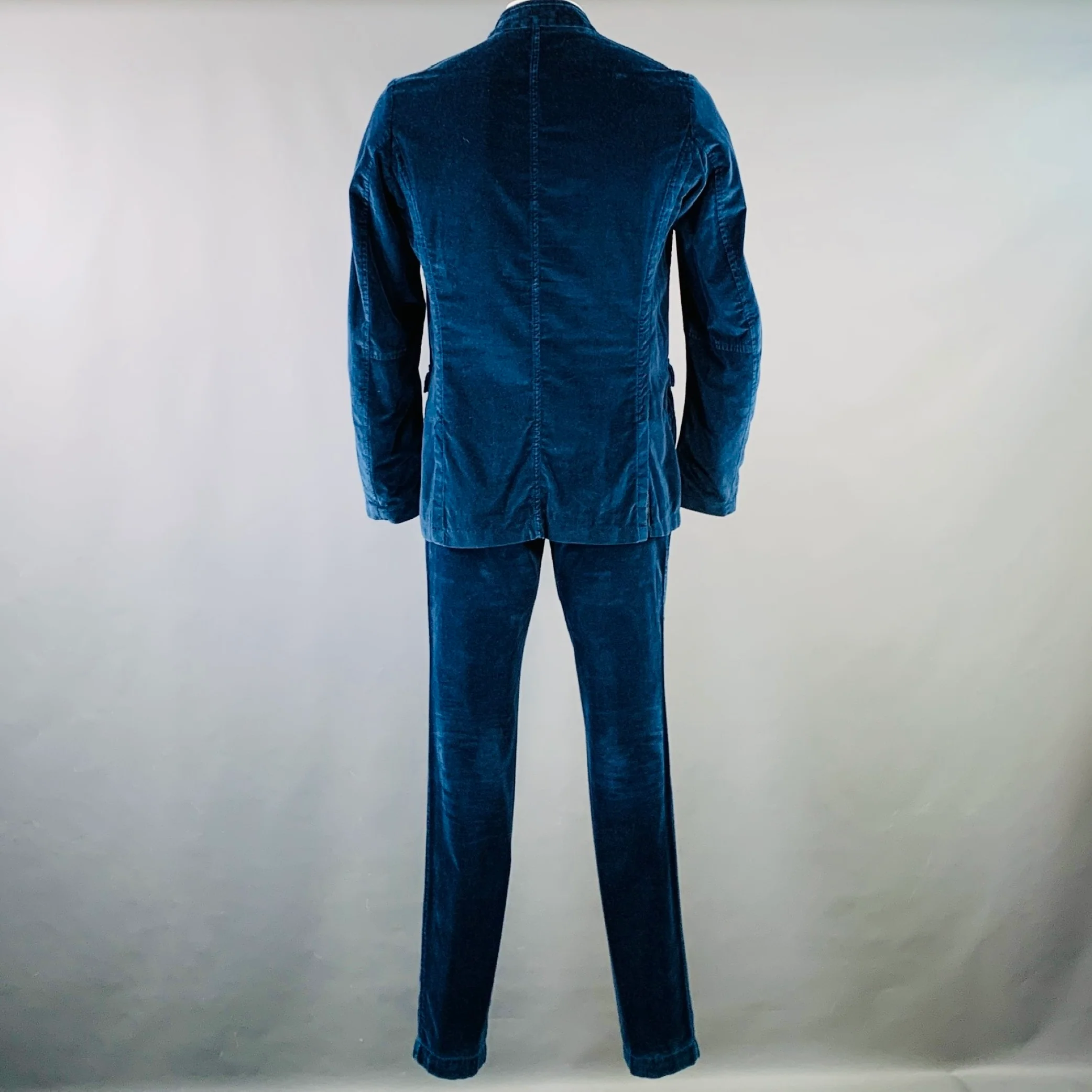 DRIES VAN NOTEN Size 42 Navy Black Velvet Cotton Nehru Collar Suit - Image 4
