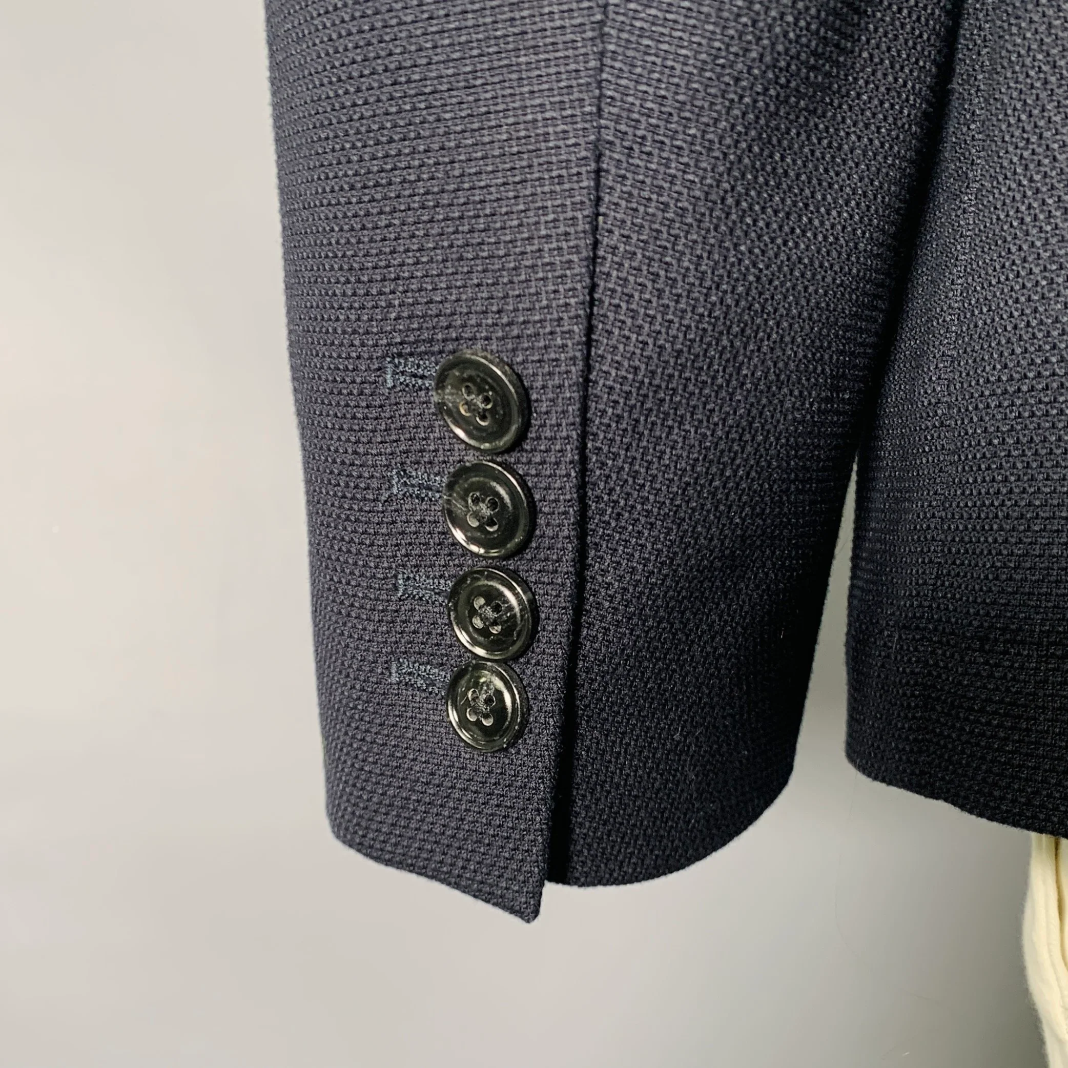 DRIES VAN NOTEN Size 46 SS15 Navy Woven Cotton Notch Lapel Sport Coat - Image 5