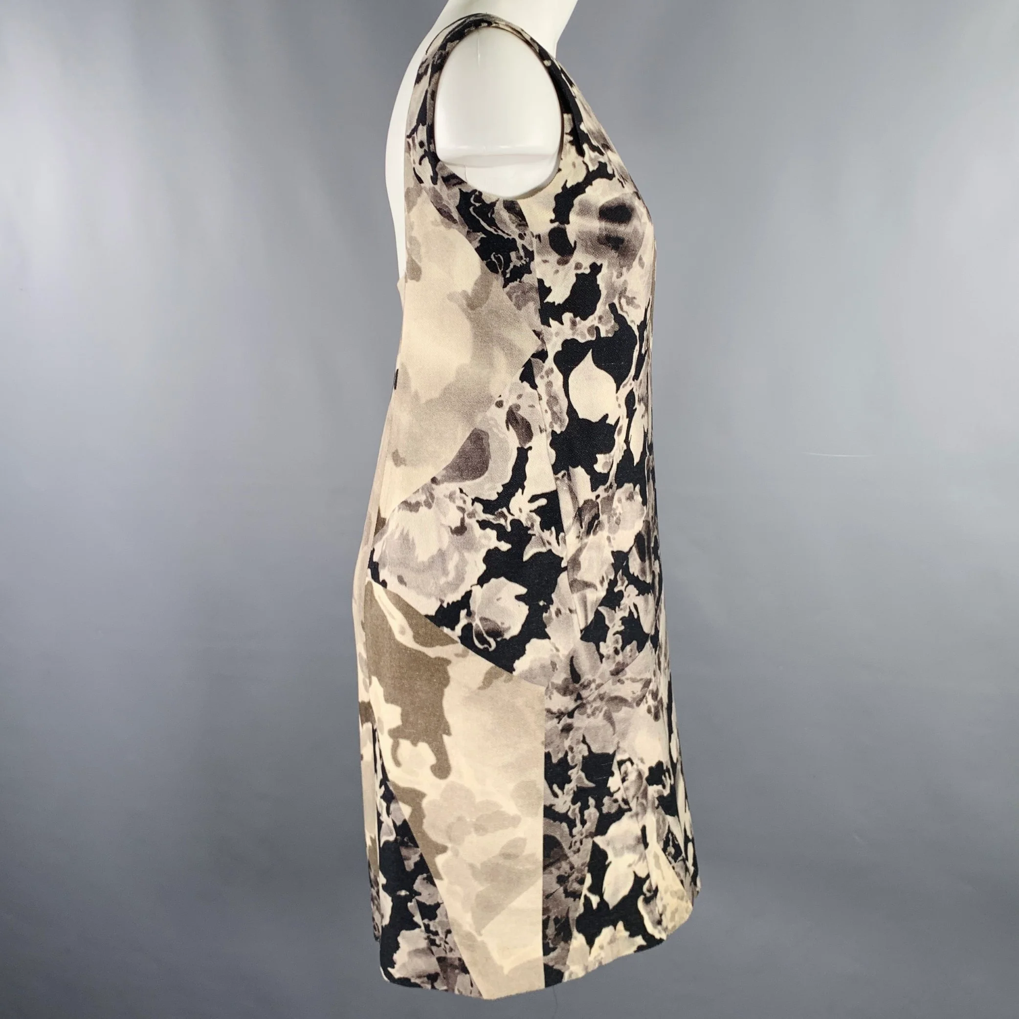 DRIES VAN NOTEN Size 6 Grey Olive Wool Silk Marbled Open Back Dress - Image 3