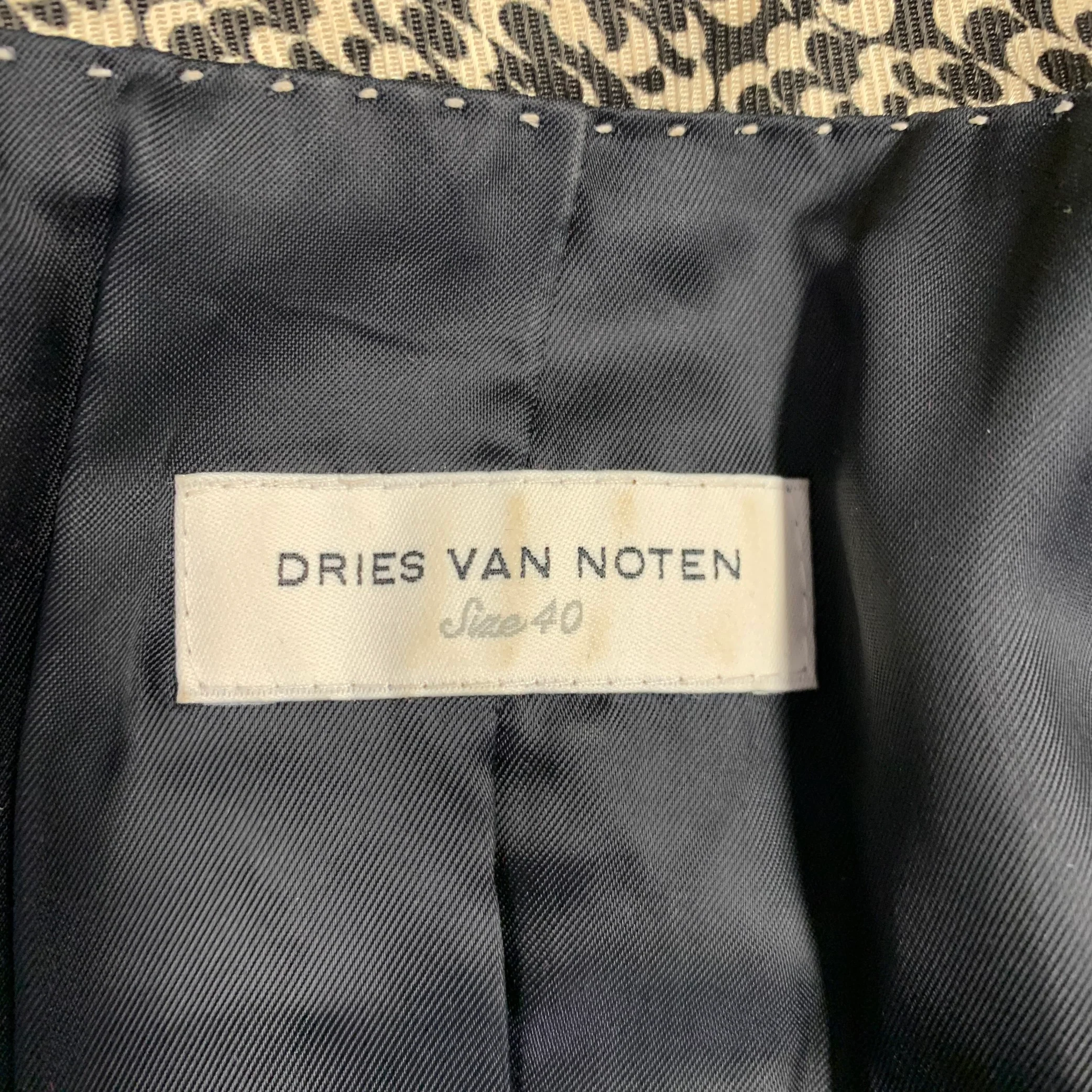 DRIES VAN NOTEN Size 8 Black Cream Cotton Blend Zip Jacket Blazer - Image 5