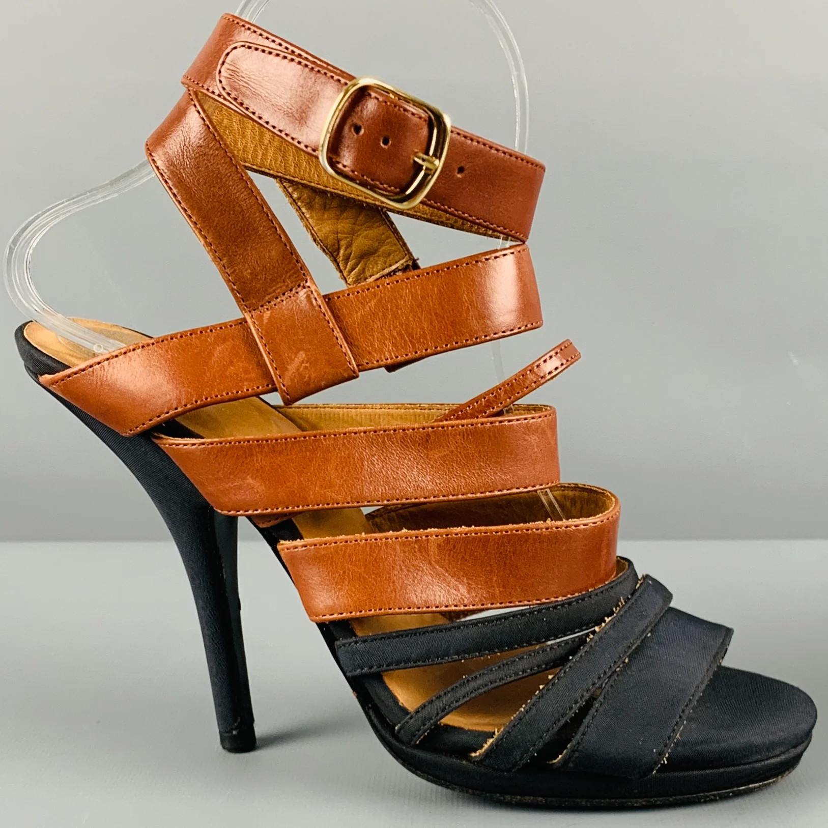 DRIES VAN NOTEN Size 8 Brown Black Leather Strappy Sandals - Image 2