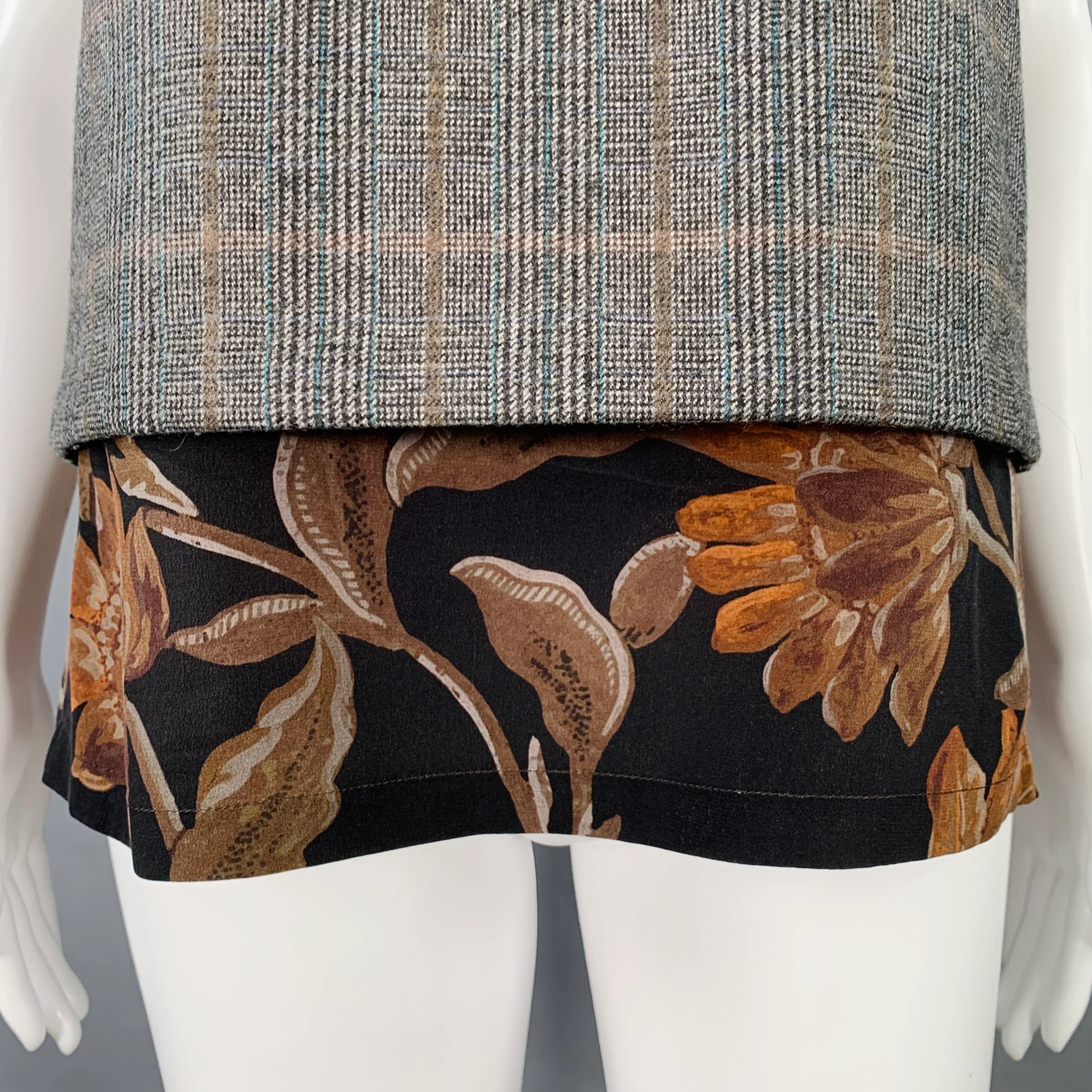 DRIES VAN NOTEN Size 8 Grey Brown Wool Plaid Sleeveless Casual Top - Image 2