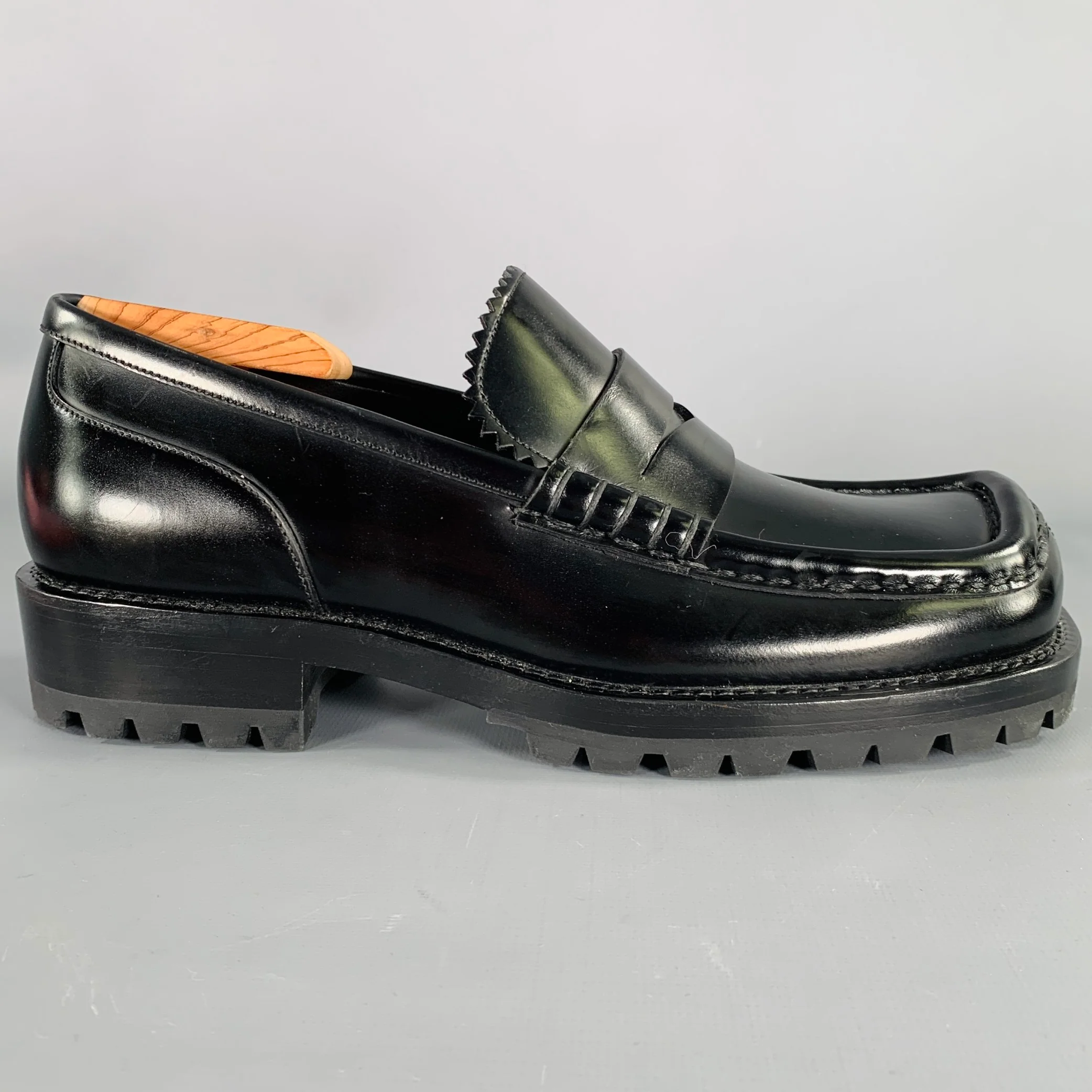 DRIES VAN NOTEN Size 9.5 Black Square Toe Penny Loafers - Image 2