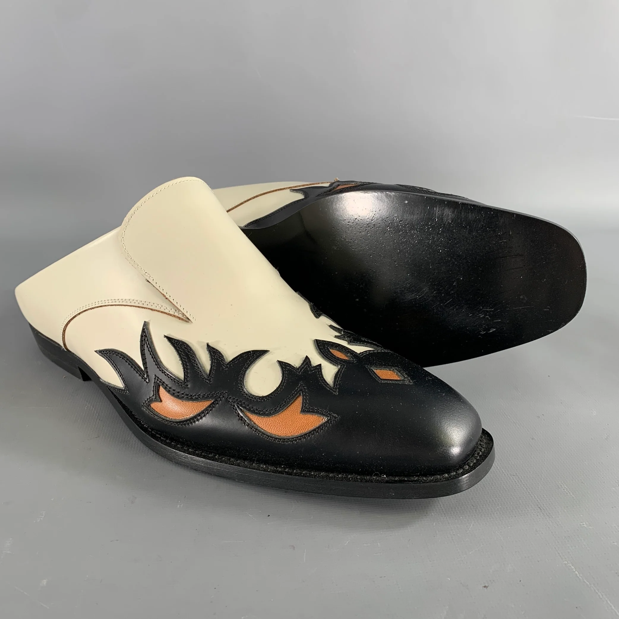 DRIES VAN NOTEN Size 9 Cream Black Western Loafers - Image 5