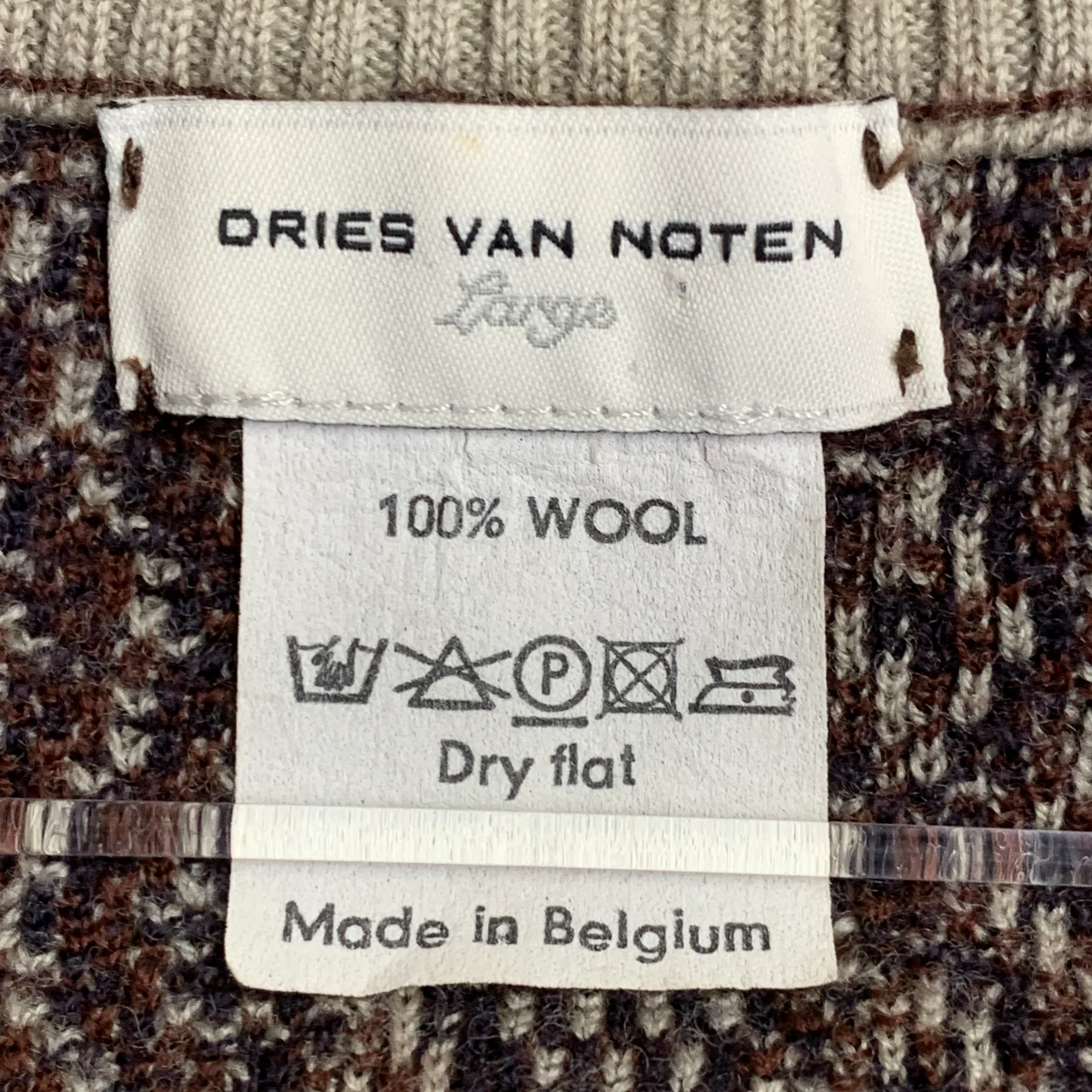 DRIES VAN NOTEN Size L Beige Orange Geometric Wool Zip Up Sweater - Image 8