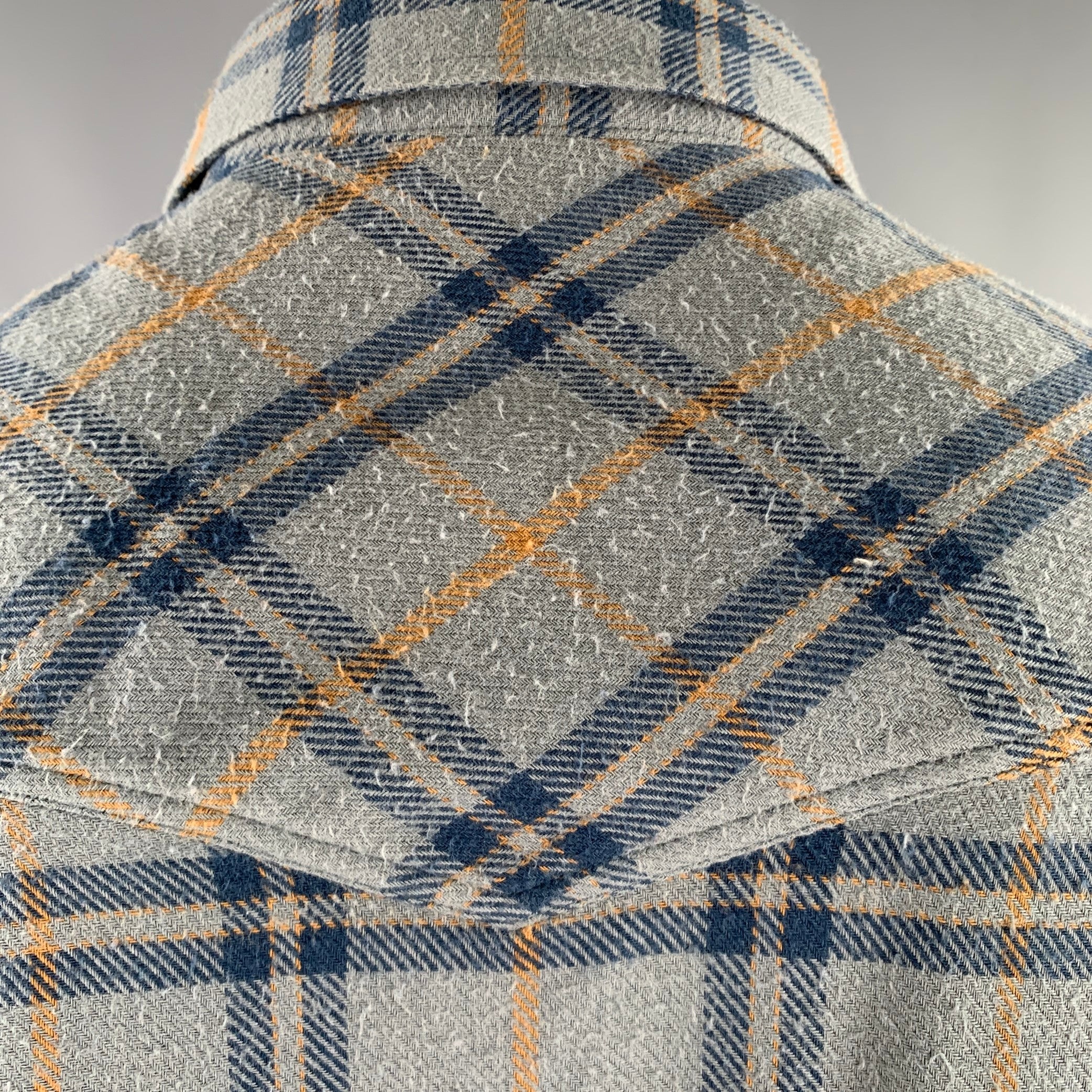 DRIES VAN NOTEN Size L Blue Yellow Plaid Cotton Western Long Sleeve Shirt - Image 5