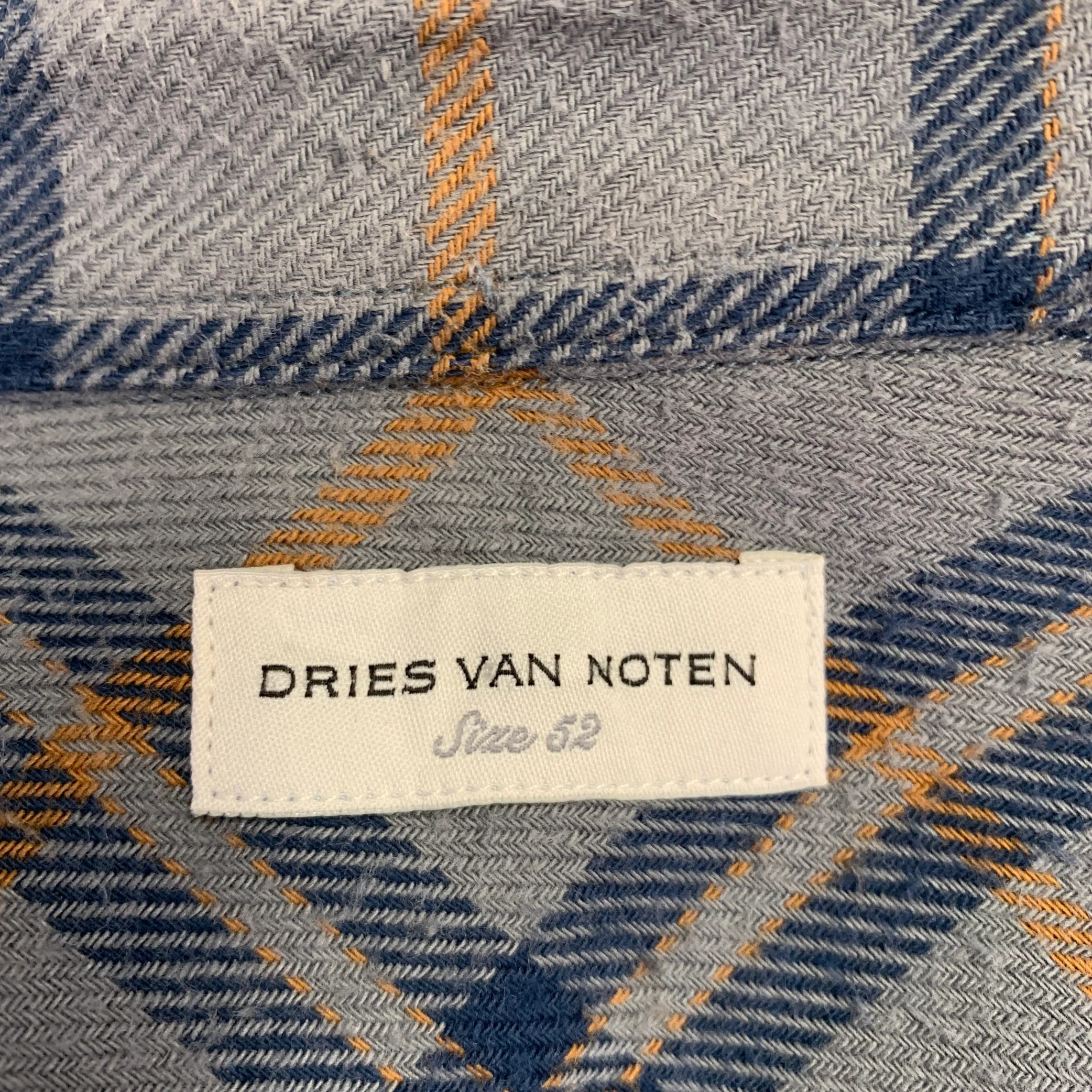 DRIES VAN NOTEN Size L Blue Yellow Plaid Cotton Western Long Sleeve Shirt - Image 6