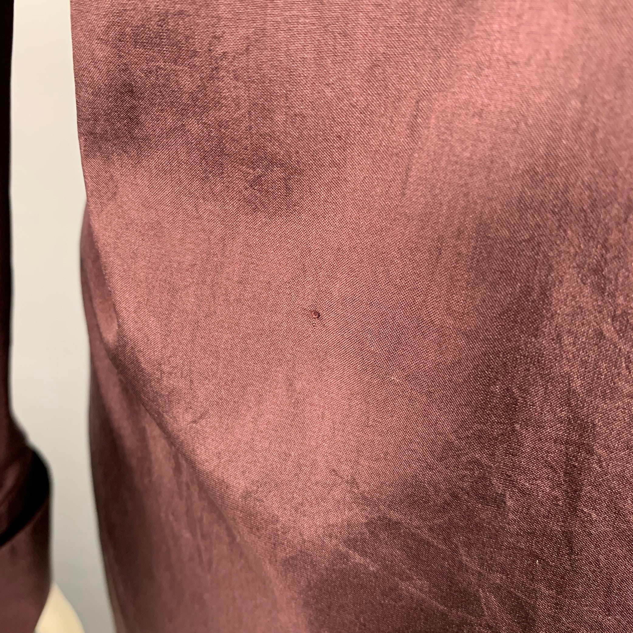DRIES VAN NOTEN Size L Brown Burgundy Silk Beaded French Cuff Shirt - Image 5