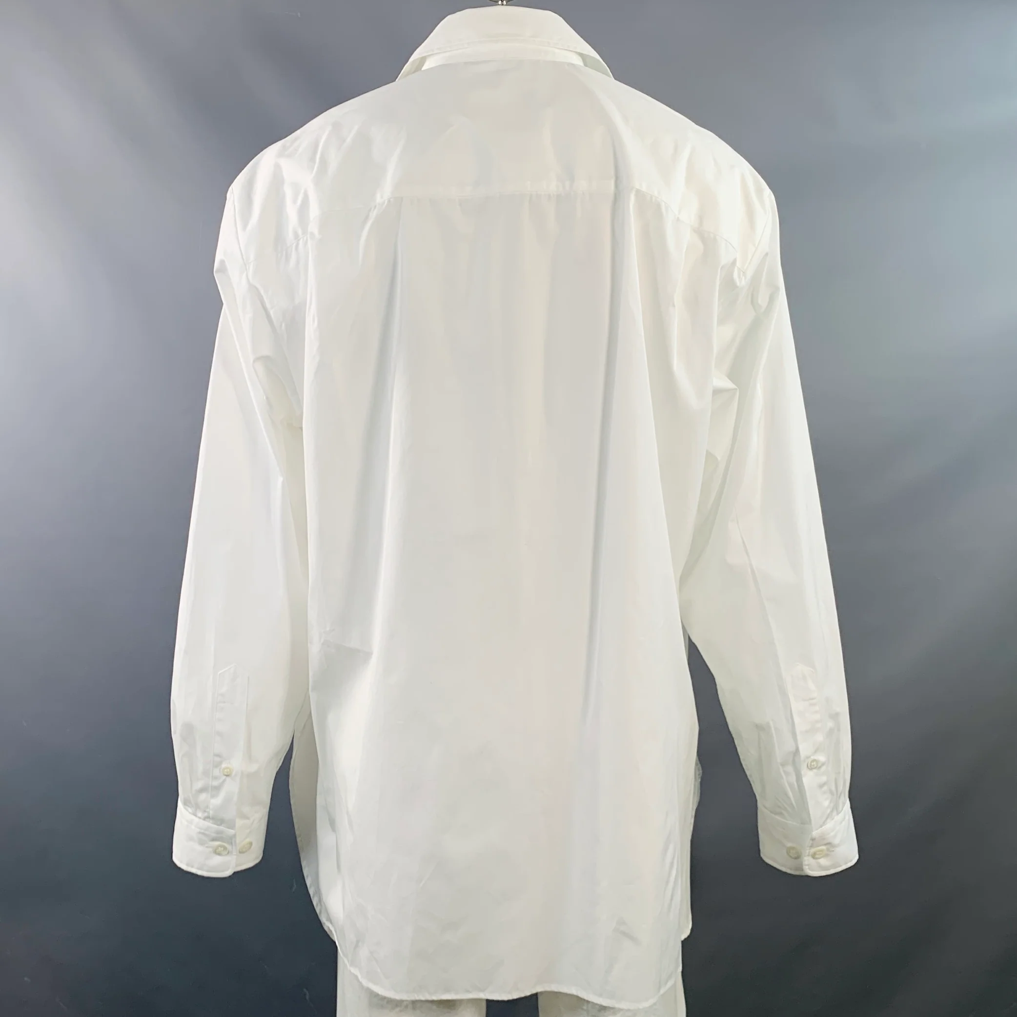 DRIES VAN NOTEN Size L White Cotton Double Layered Long Sleeve Shirt - Image 3