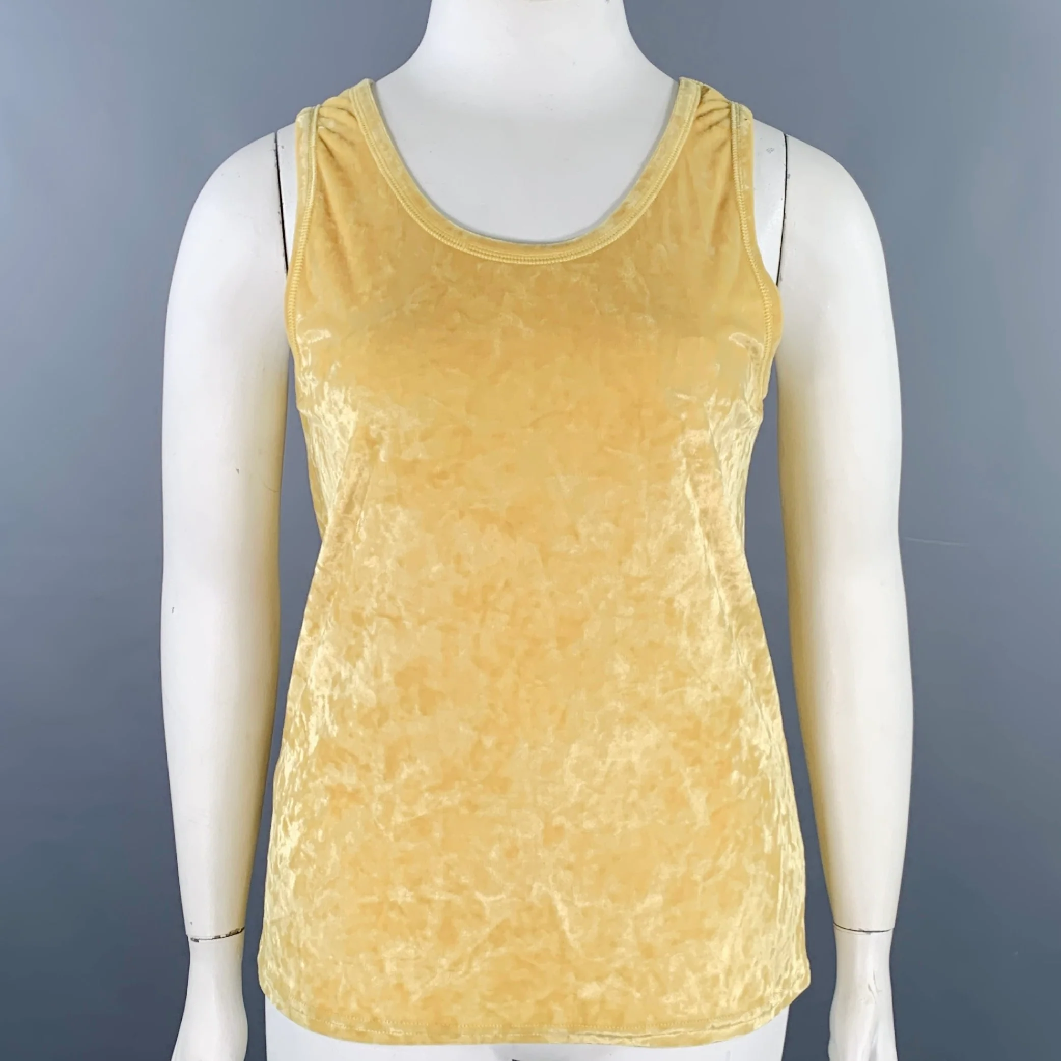 DRIES VAN NOTEN Size L Yellow Velour Scoop Neck Casual Top