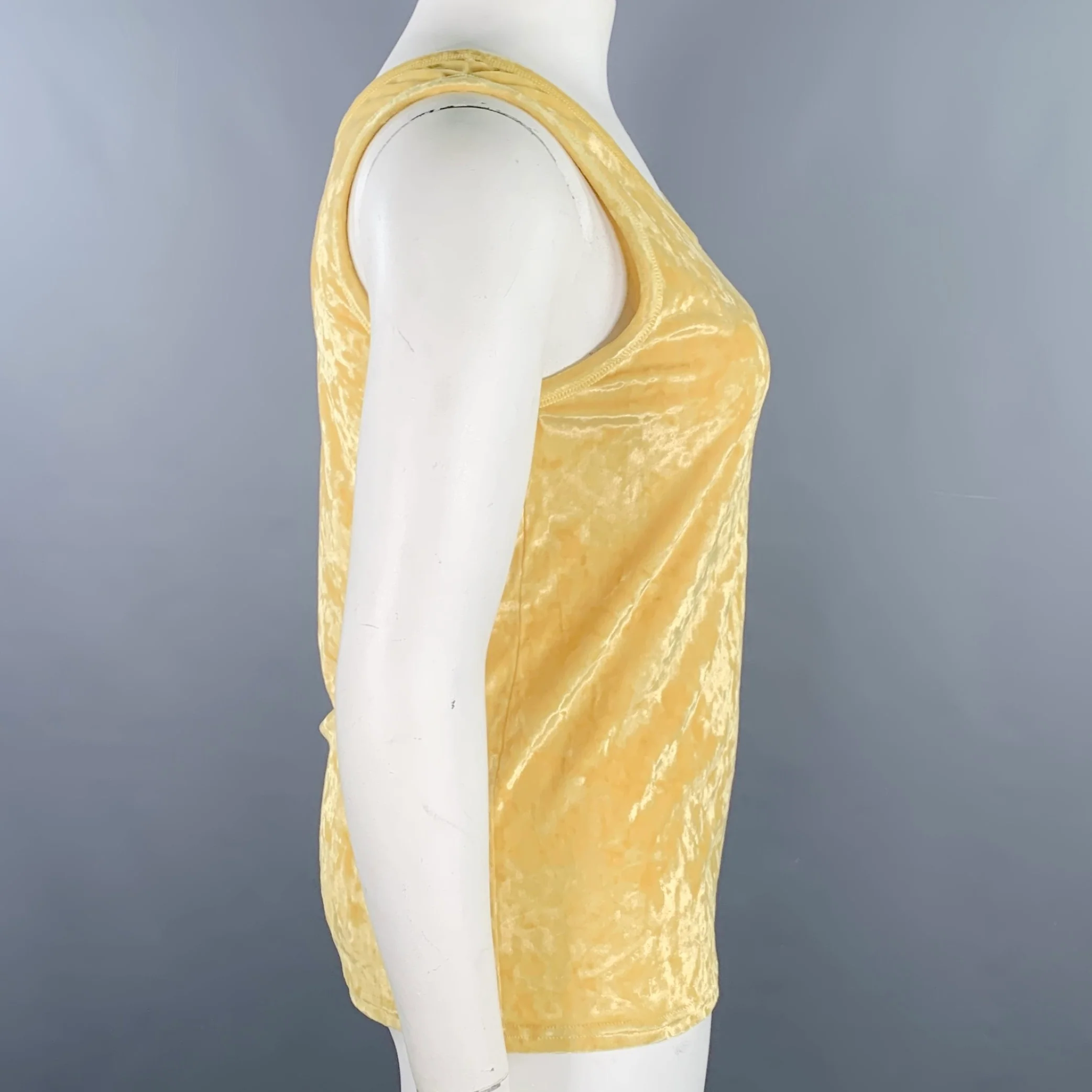 DRIES VAN NOTEN Size L Yellow Velour Scoop Neck Casual Top - Image 2