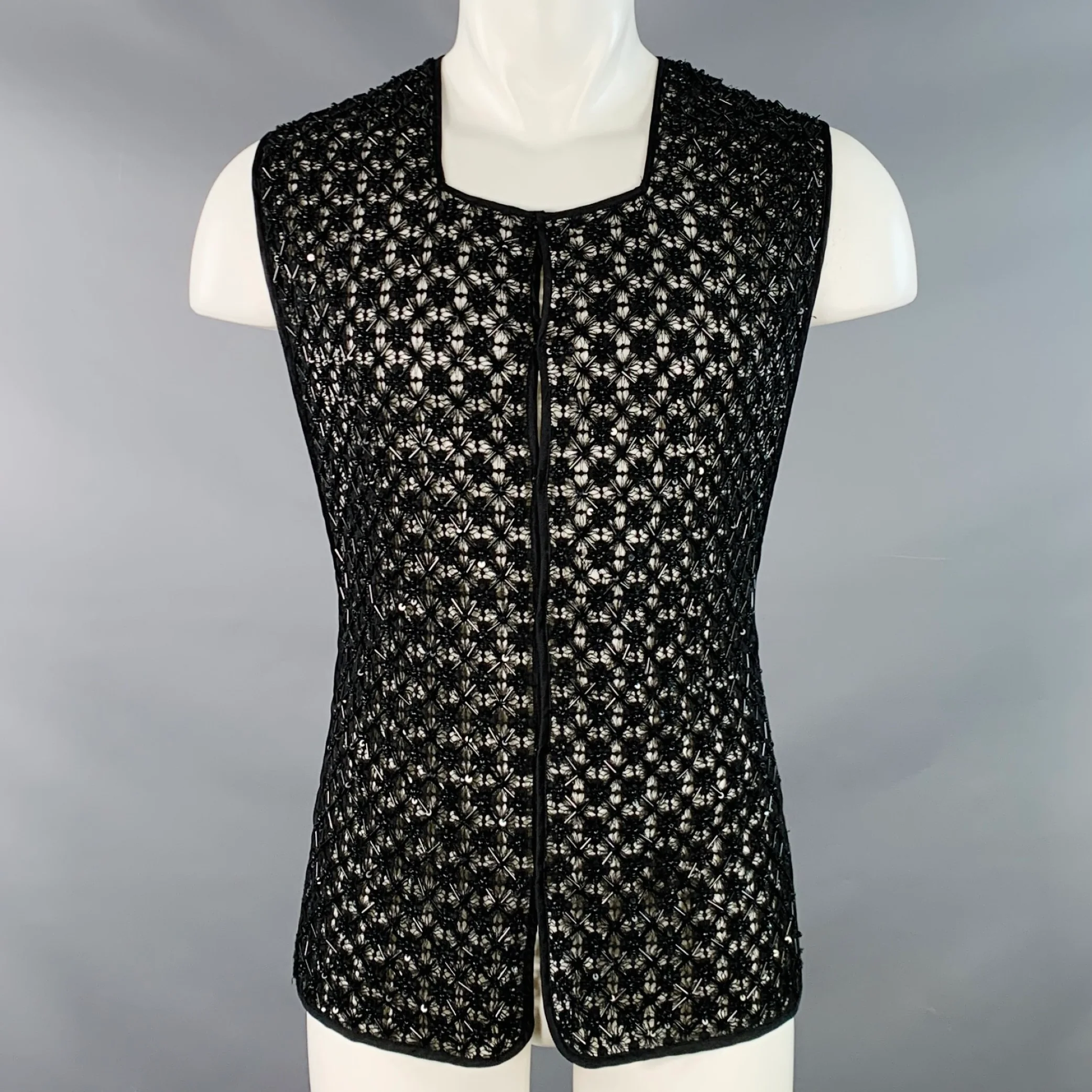 DRIES VAN NOTEN Size M Black Beaded Cotton Snaps Vest