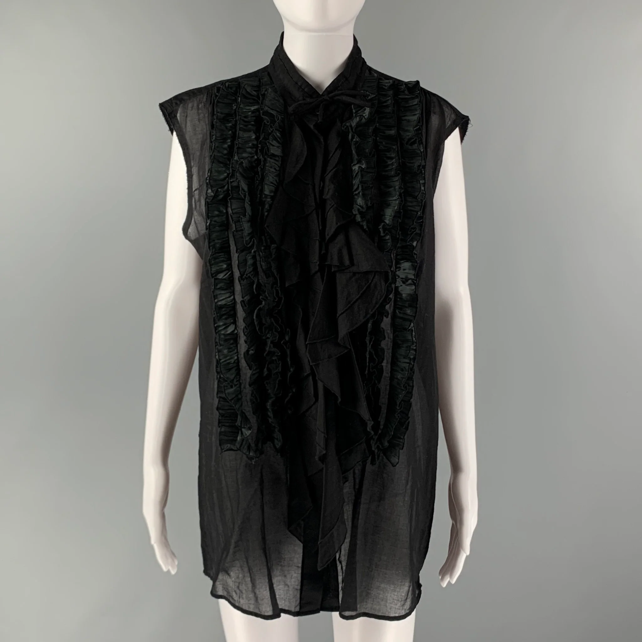 DRIES VAN NOTEN Size M Black Cotton Ruffled Sleeveless Shirt