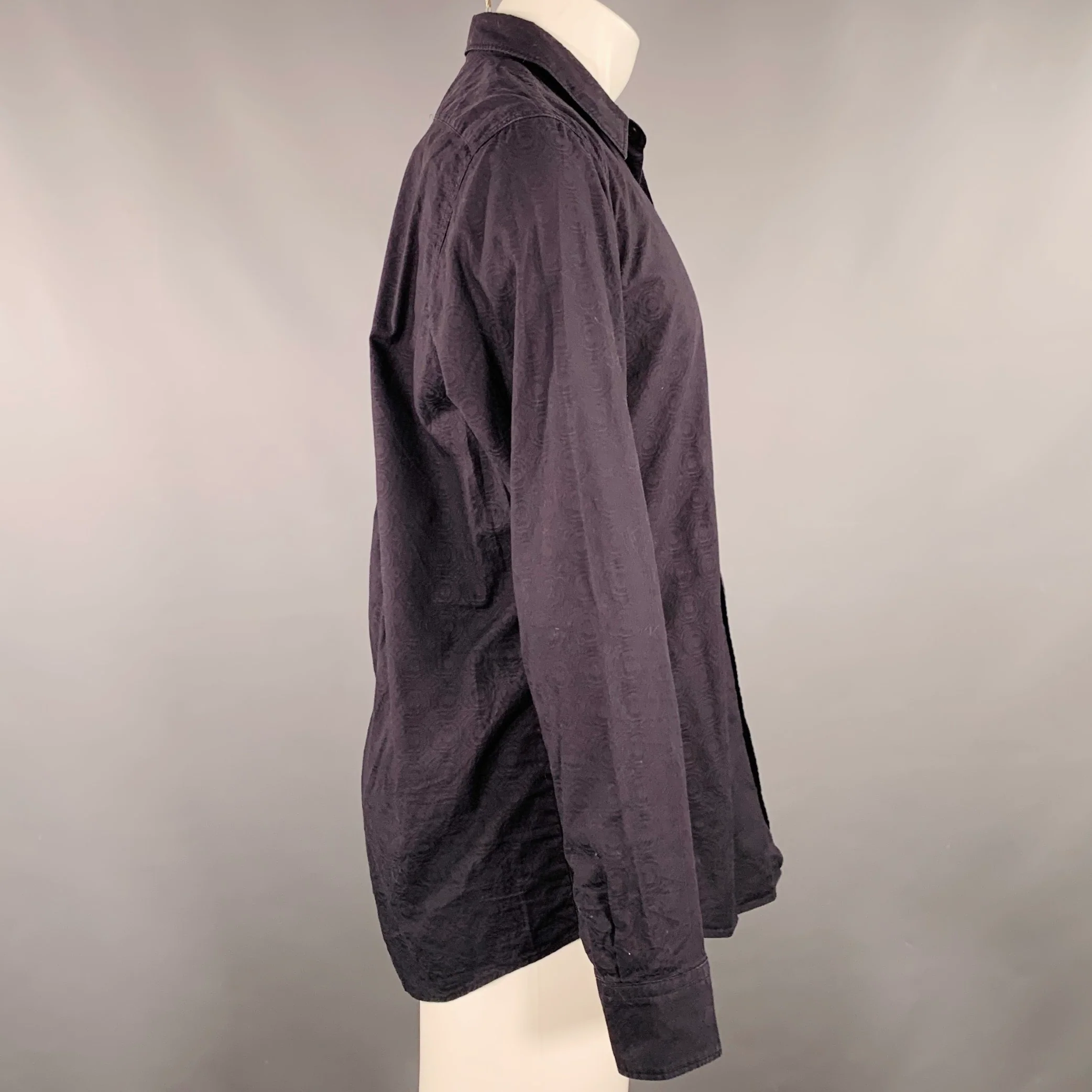 DRIES VAN NOTEN Size M Black Textured Cotton One Pocket Long Sleeve Shirt - Image 3