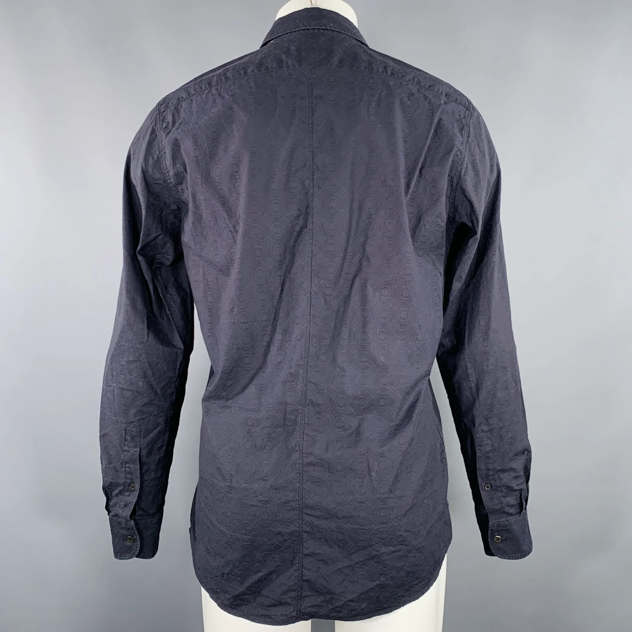 DRIES VAN NOTEN Size M Black Textured Cotton One Pocket Long Sleeve Shirt - Image 4