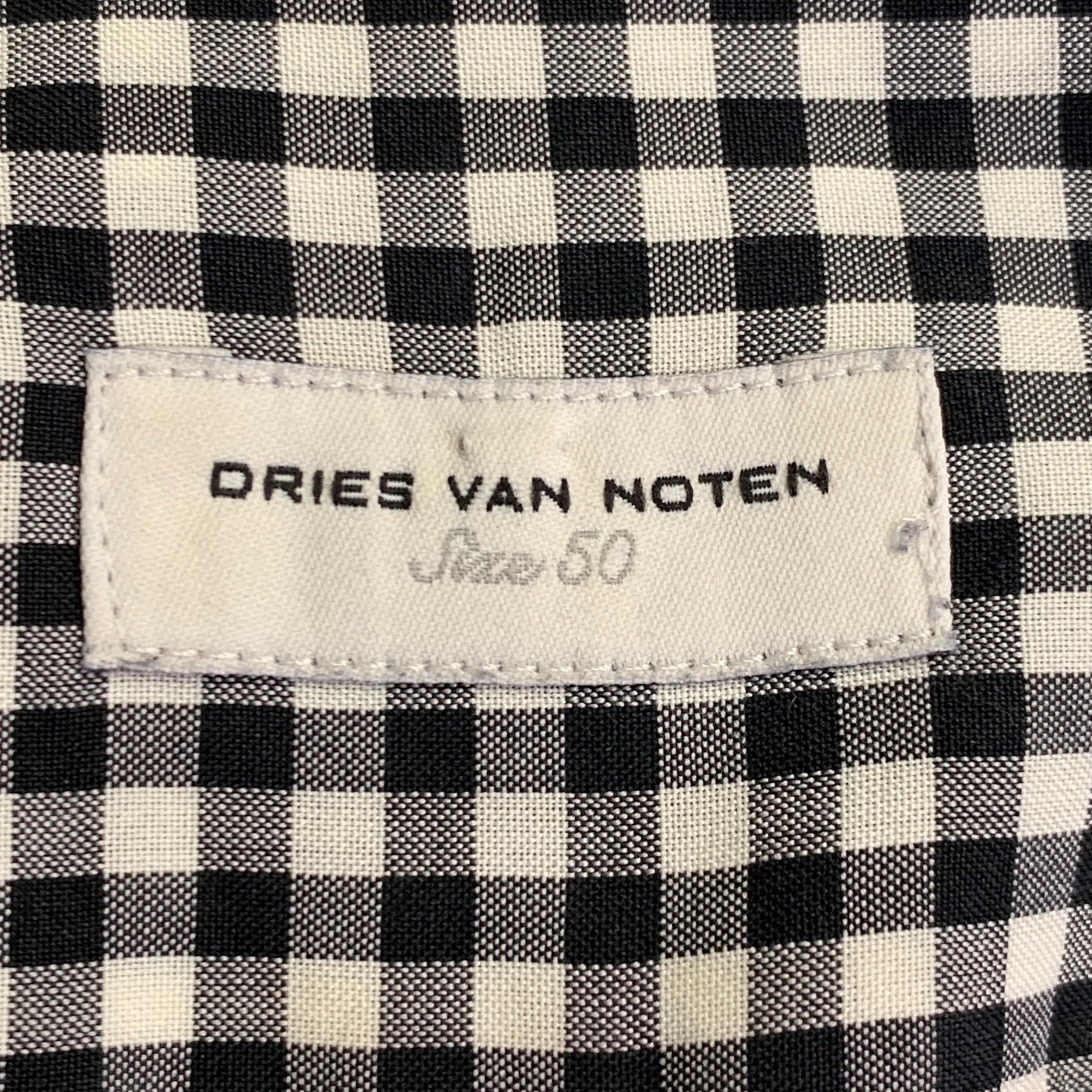 DRIES VAN NOTEN Size M Black White Gingham Cotton One Pocket Long Sleeve Shirt - Image 5