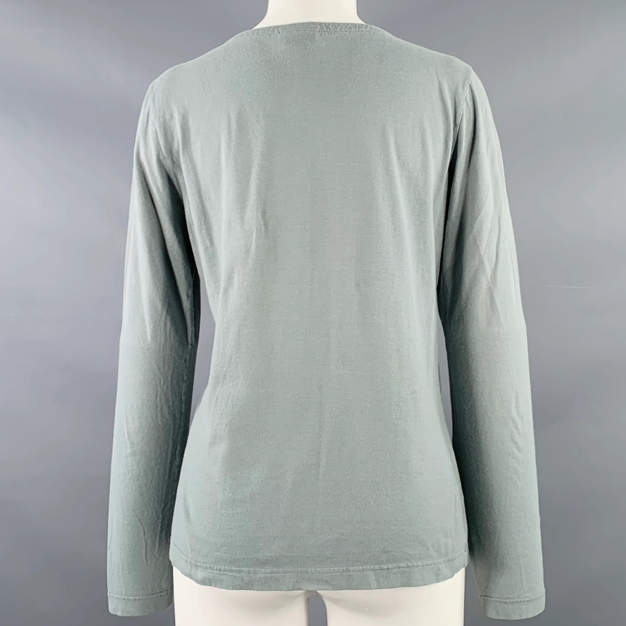 DRIES VAN NOTEN Size M Green Sage Cotton Henley Casual Top - Image 3