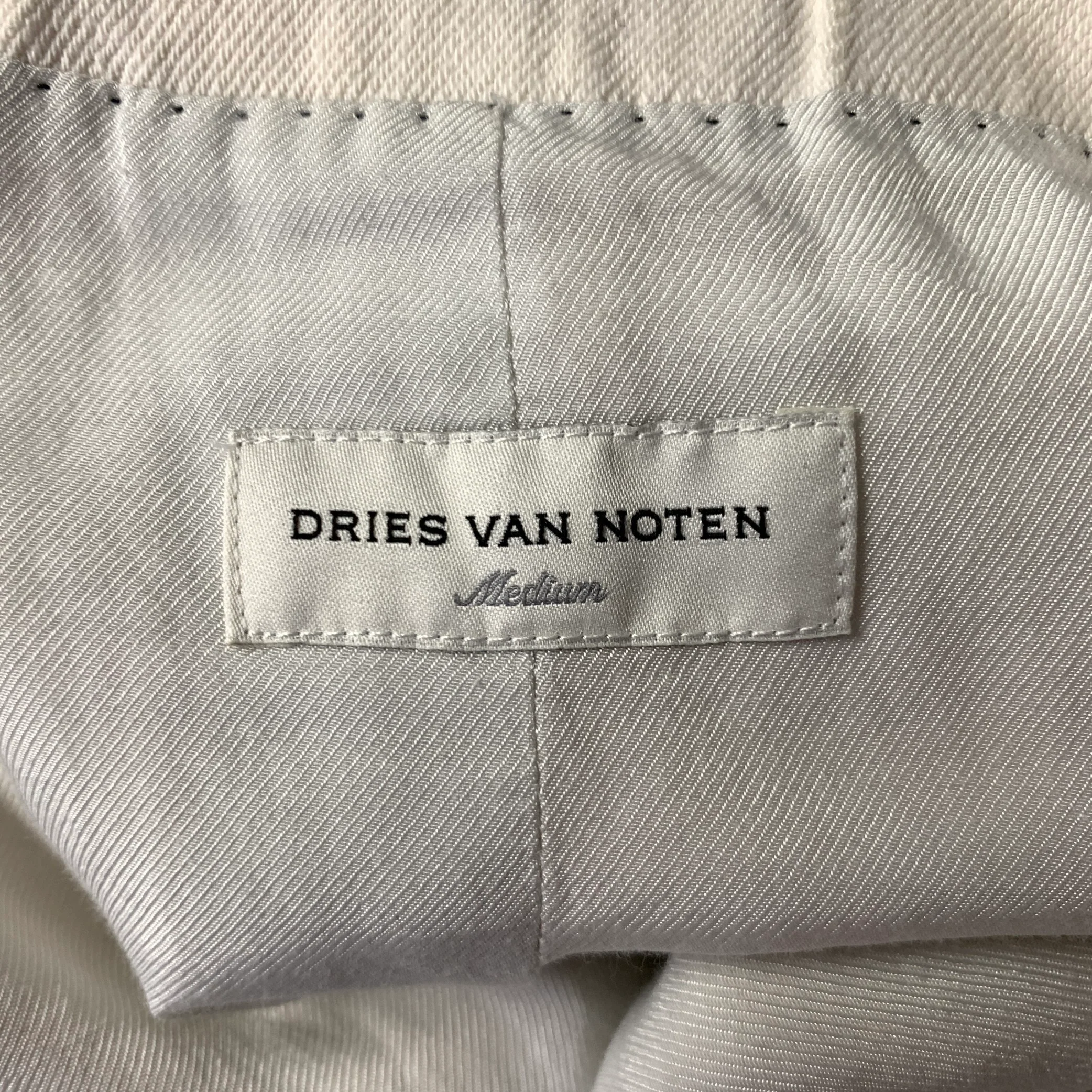 DRIES VAN NOTEN Size M Ivory Twill Linen Cotton Belted Double Breasted Blazer - Image 6