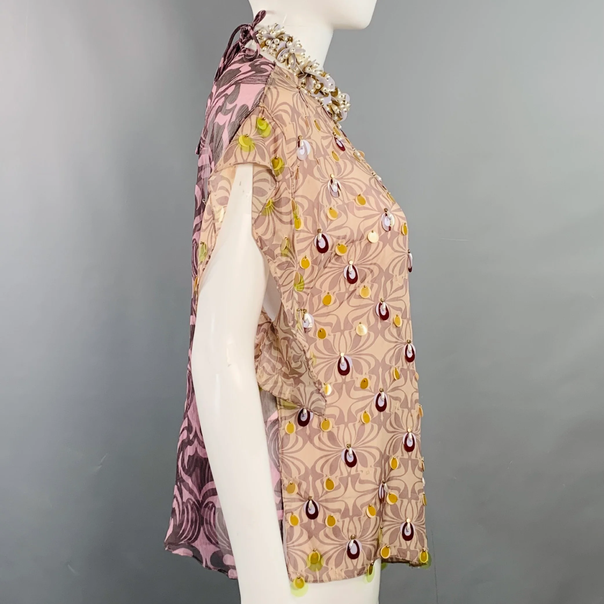 DRIES VAN NOTEN Size M Purple Mauve Silk Embellishment Asymmetrical Halter Blouse - Image 3
