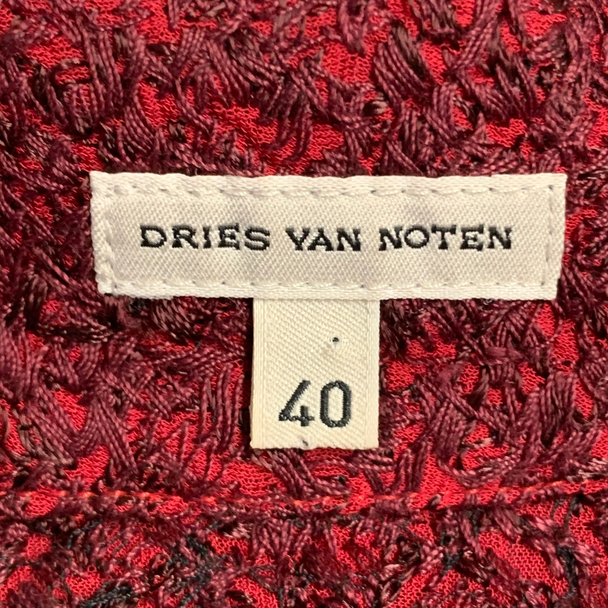 DRIES VAN NOTEN Size M Red Burgundy Rayon Textured Ombre Notch Lapel Blouse - Image 8