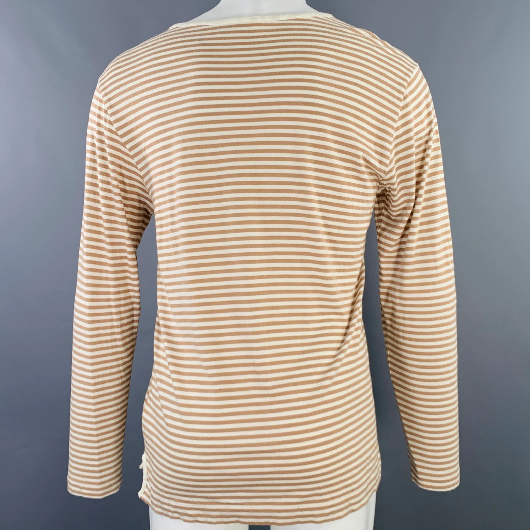 DRIES VAN NOTEN Size S Beige Cream Stripe Cotton Blend Long Sleeve T-shirt - Image 3
