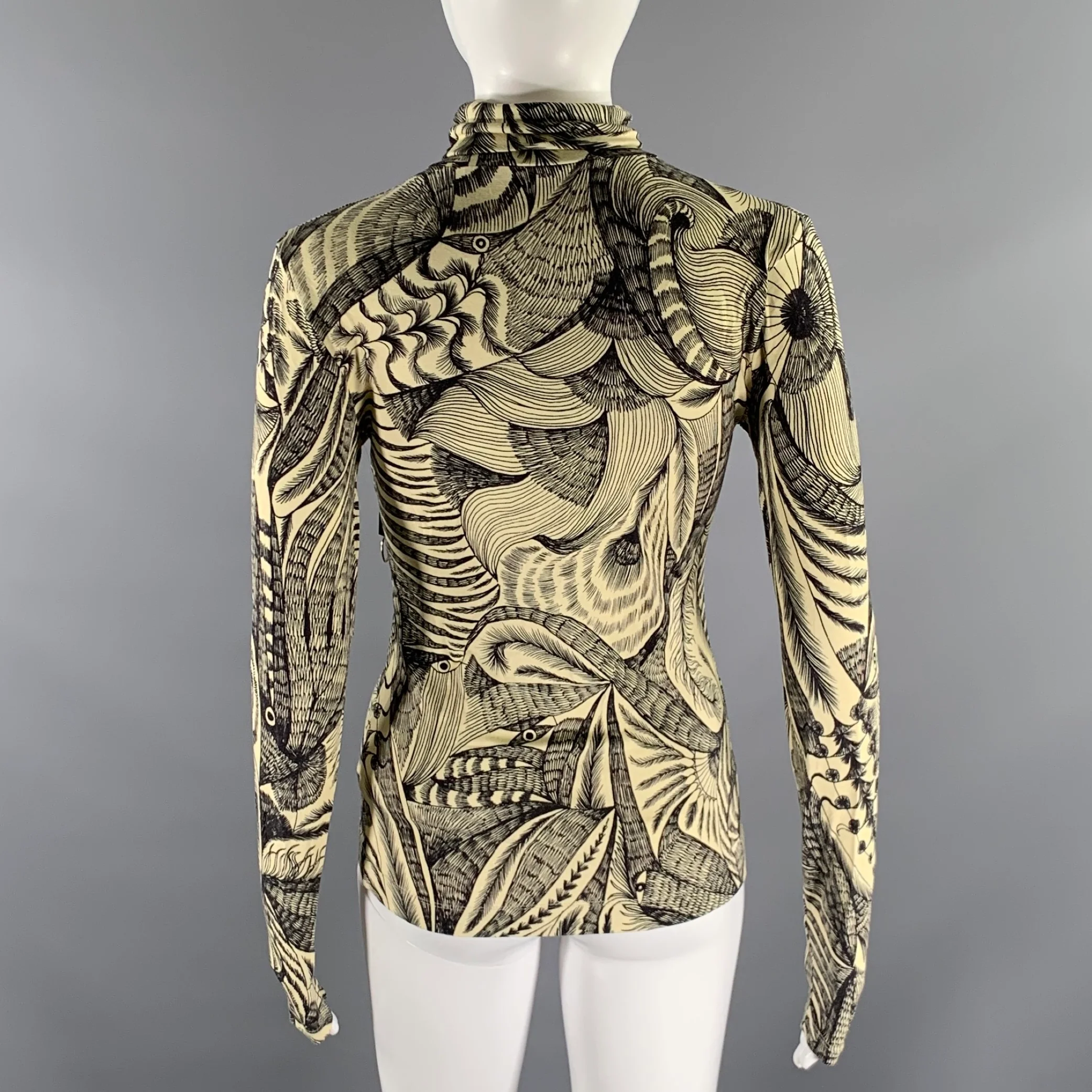 DRIES VAN NOTEN Size S Black Cream Viscose Elastane Geometric Casual Top - Image 3