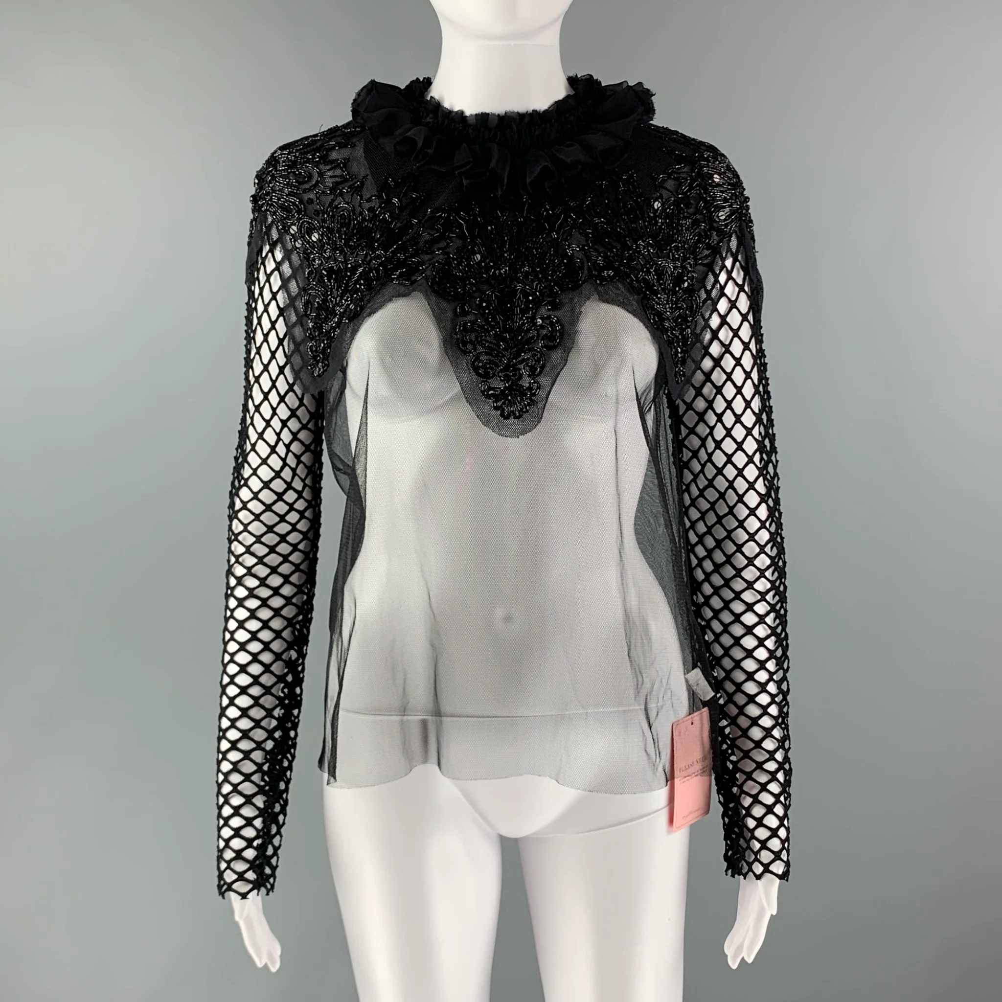 DRIES VAN NOTEN Size S Black Polyamide Polyester Mesh Long Sleeve Blouse