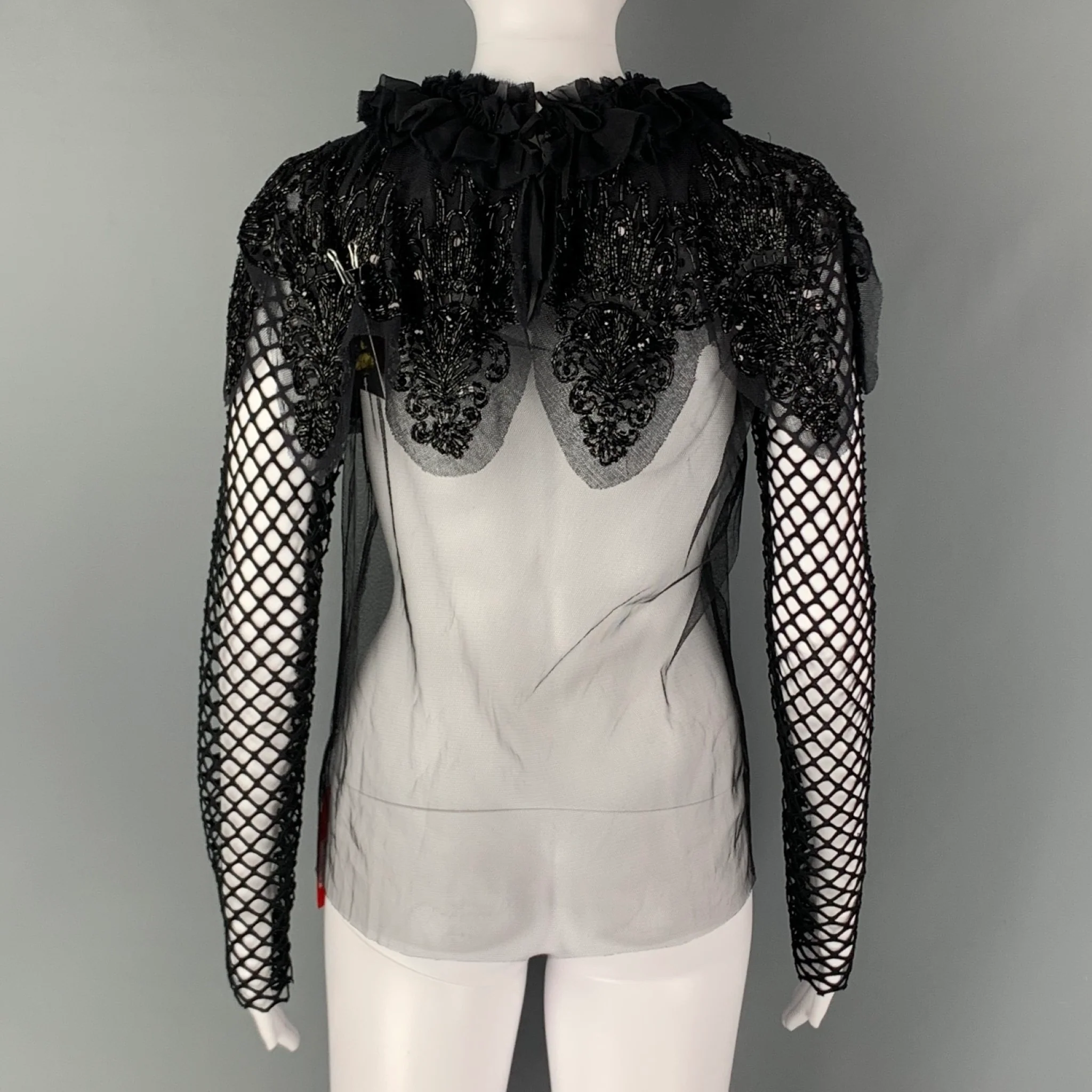 DRIES VAN NOTEN Size S Black Polyamide Polyester Mesh Long Sleeve Blouse - Image 4