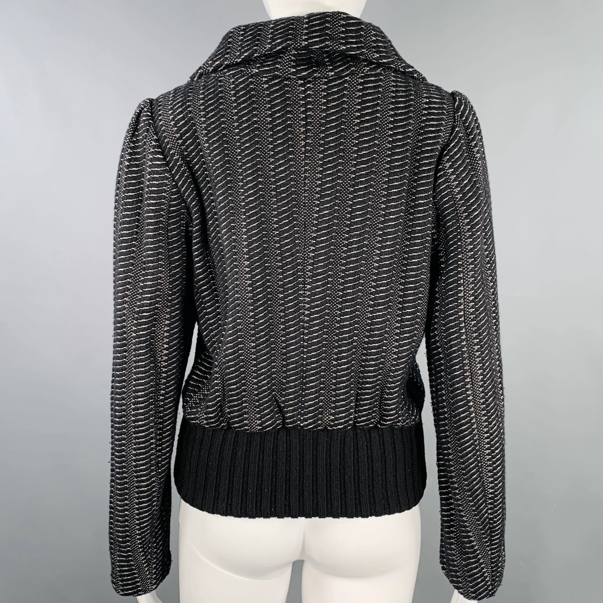 DRIES VAN NOTEN Size S Black White Wool Blend Stripe Zip Up Jacket - Image 4