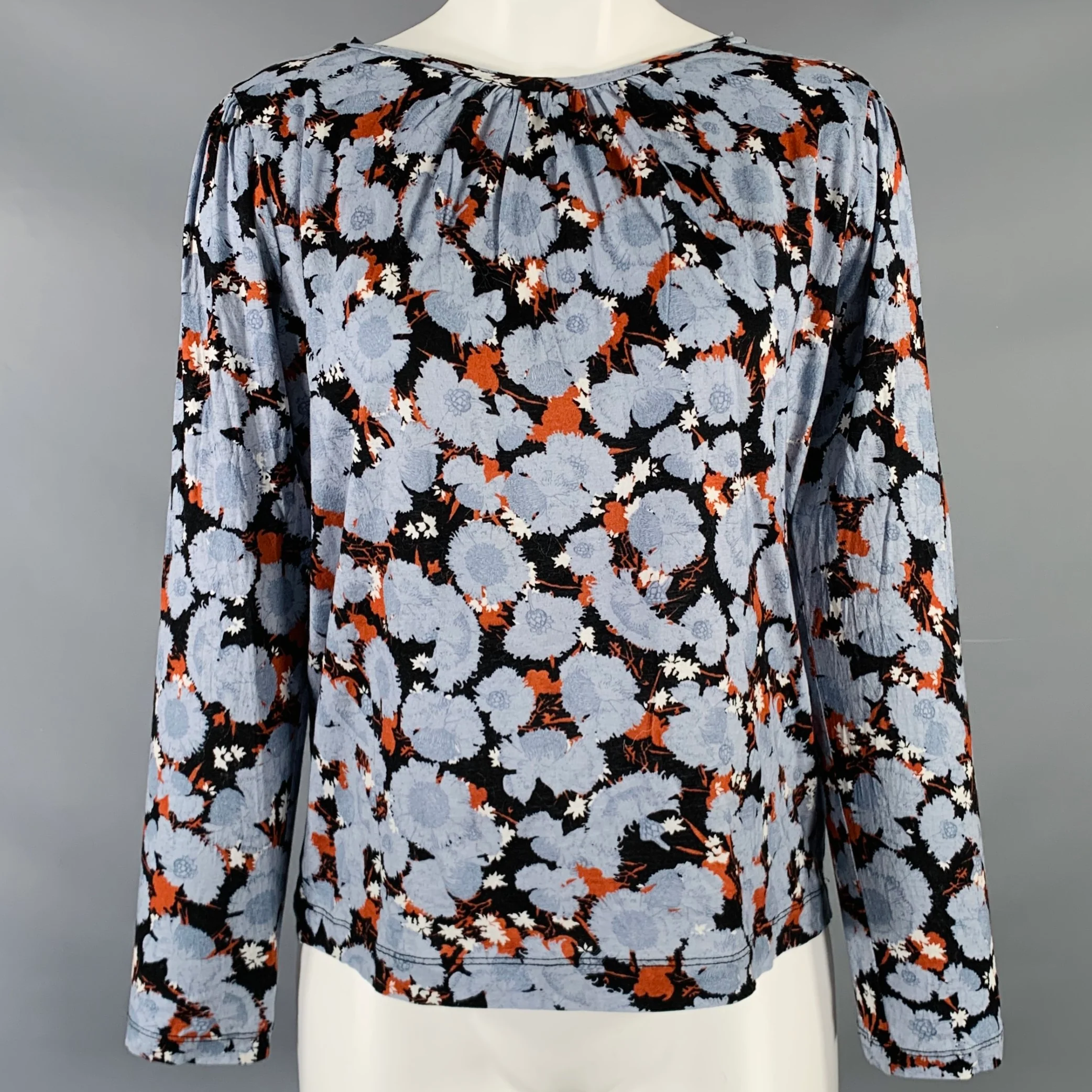 DRIES VAN NOTEN Size S Blue Black Brown Cotton Abstract Floral Blouse