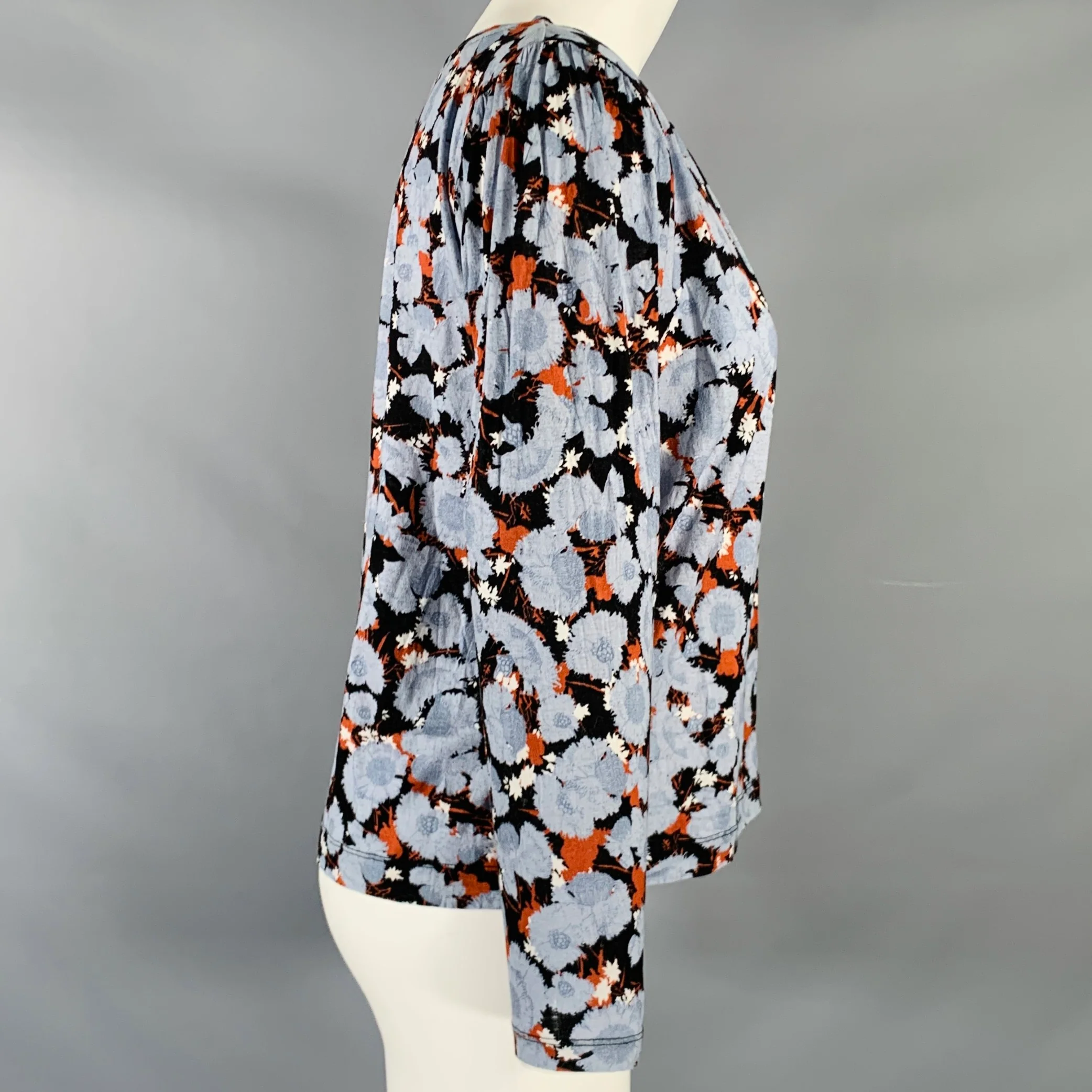 DRIES VAN NOTEN Size S Blue Black Brown Cotton Abstract Floral Blouse - Image 2