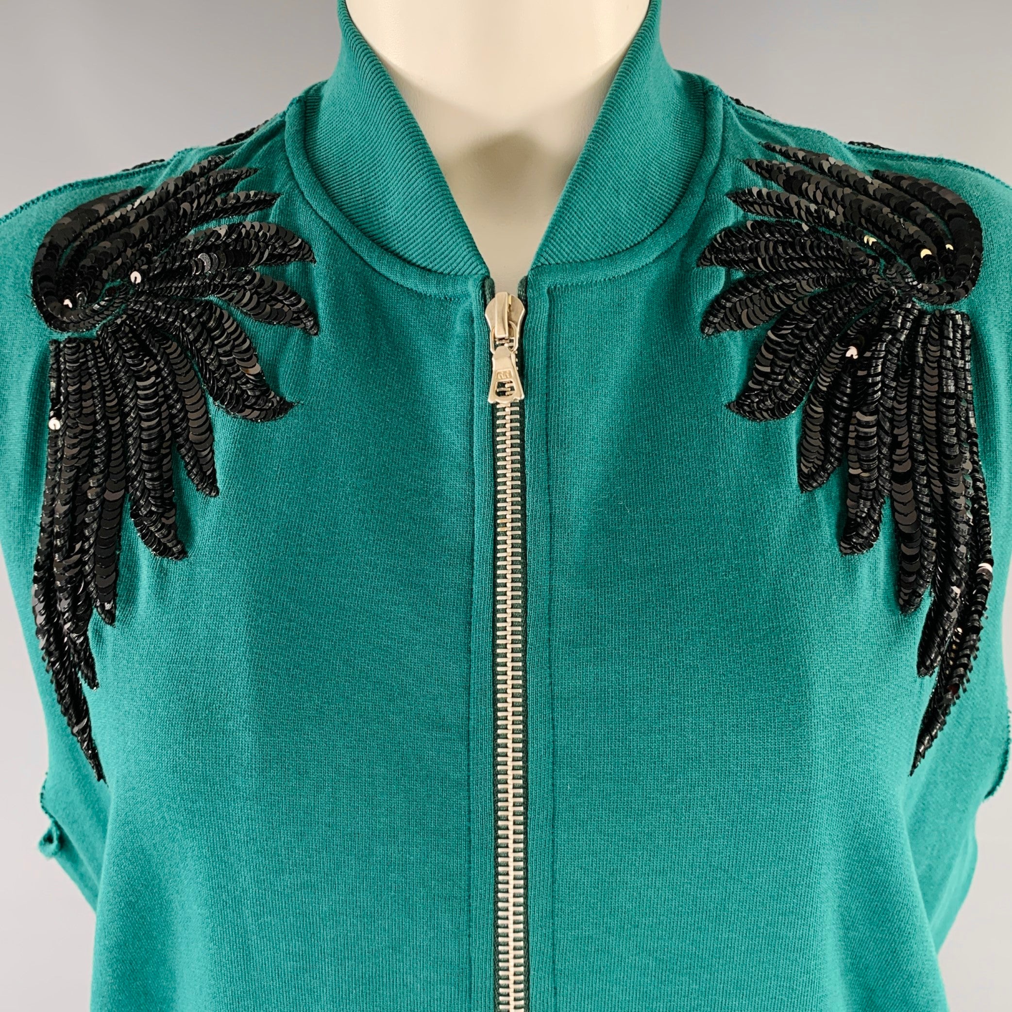 DRIES VAN NOTEN Size S Green Black Cotton Sequined Sleeveless Vest - Image 2