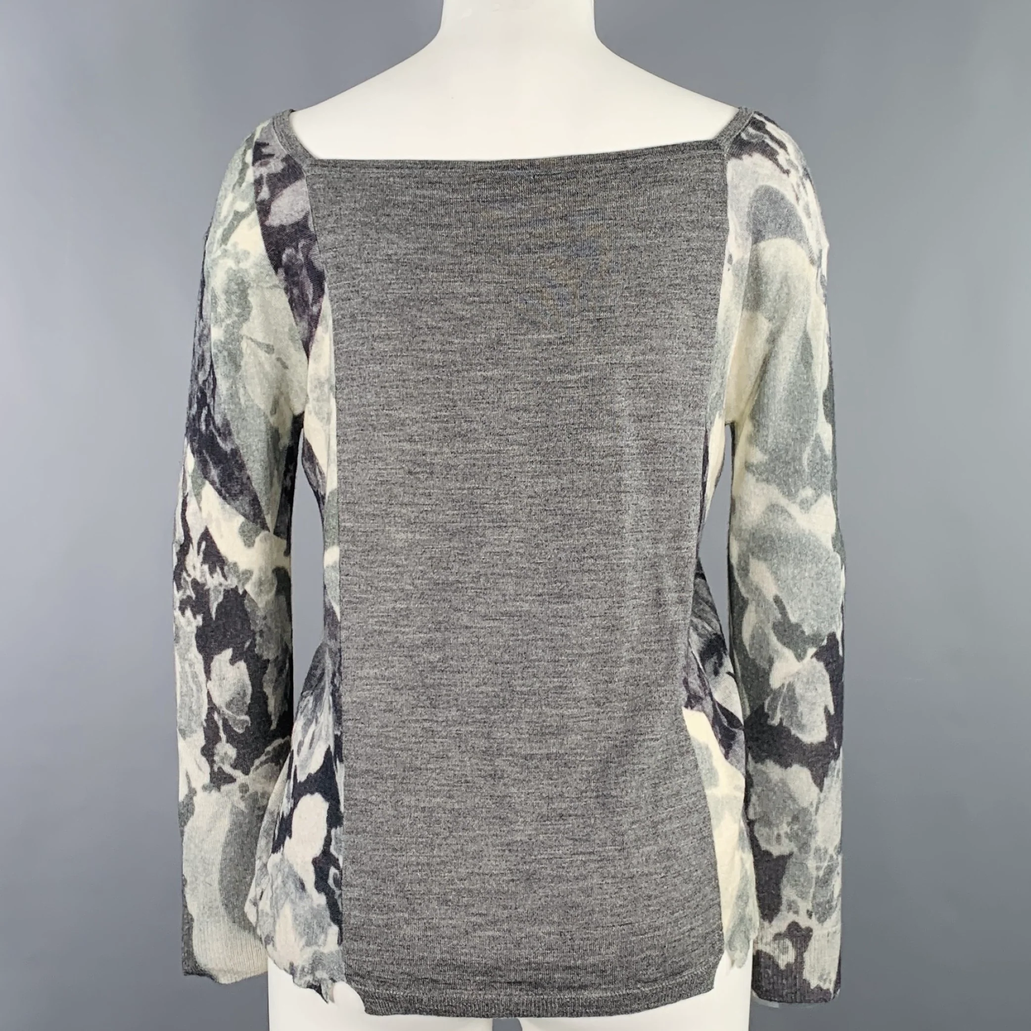 DRIES VAN NOTEN Size S Grey Black Cashmere Blend Abstract Scoop Neck Casual Top - Image 3