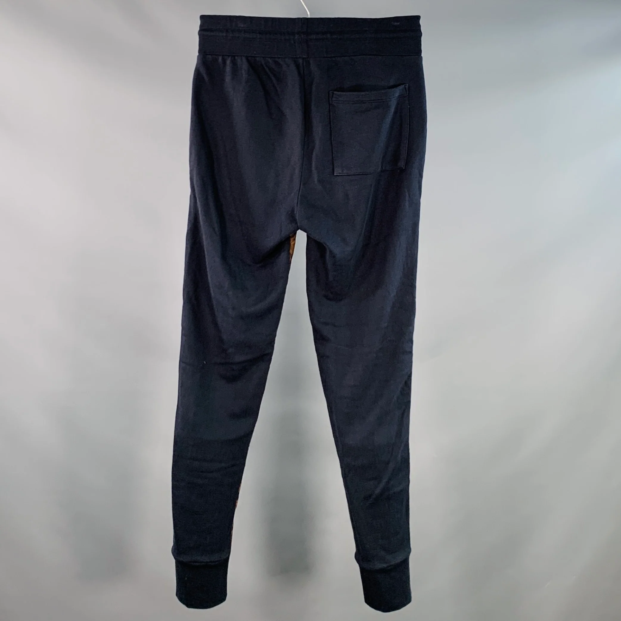 DRIES VAN NOTEN Size S Navy Brown Abstract Cotton Blend Quilted Drawstring Sweatpants Casual Pants - Image 3