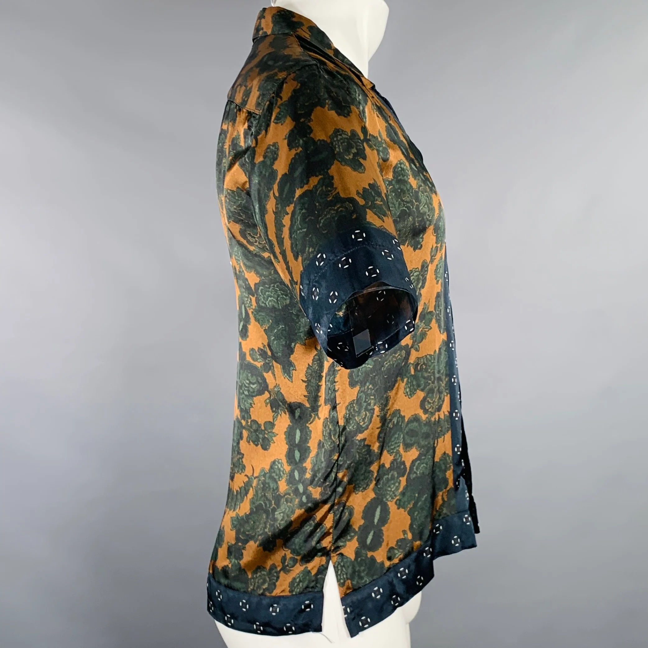 DRIES VAN NOTEN Size S Navy Tan Floral Camp Short Sleeve Shirt - Image 2