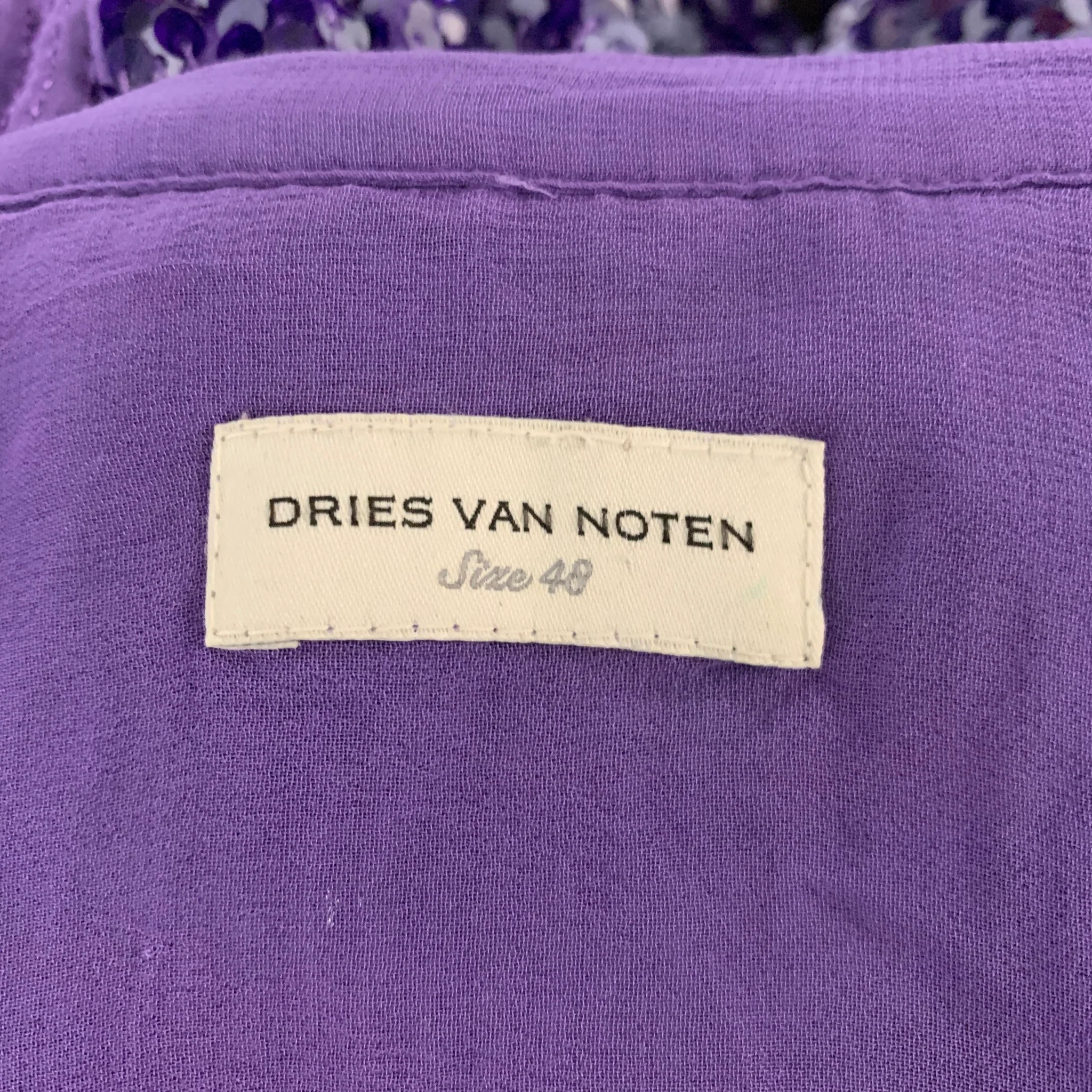 DRIES VAN NOTEN Size S Purple Sequined Viscose Hidden Placket Long Sleeve Shirt - Image 5