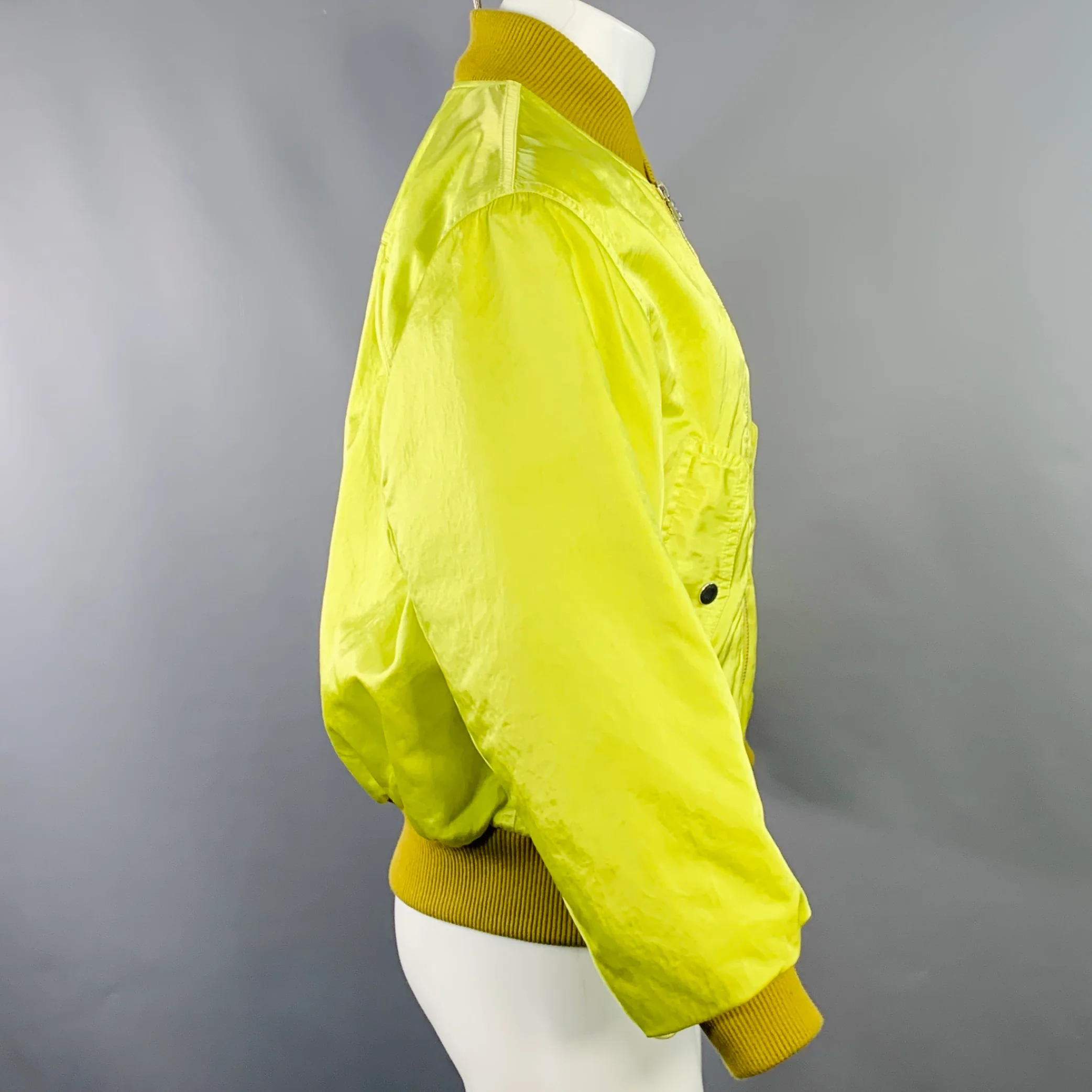 DRIES VAN NOTEN Size S Yellow Neon Nylon Two Pockets Oversized Bomber Jacket - Image 2