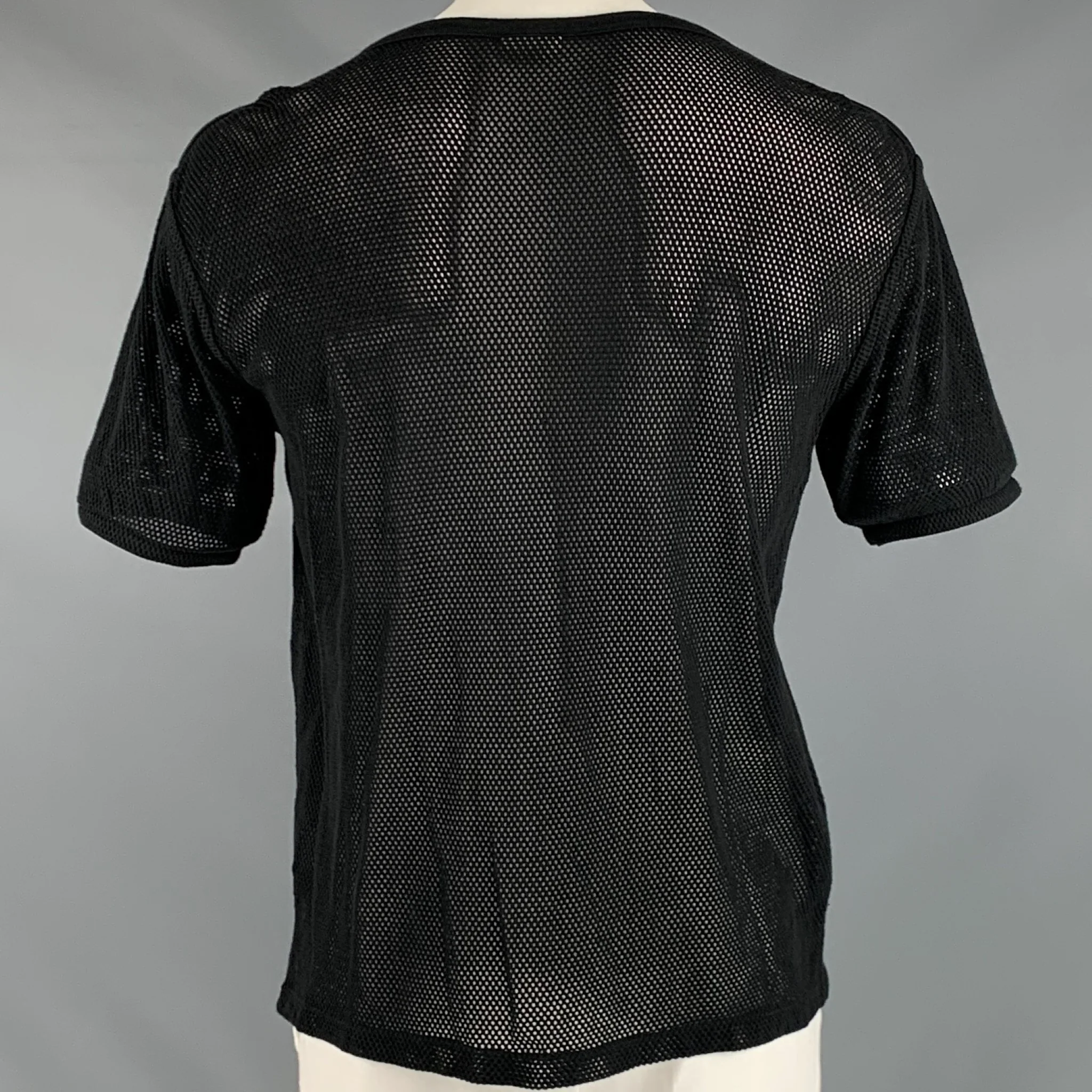 DRIES VAN NOTEN Size XL Black Mesh Cotton Crew-Neck T-shirt - Image 3