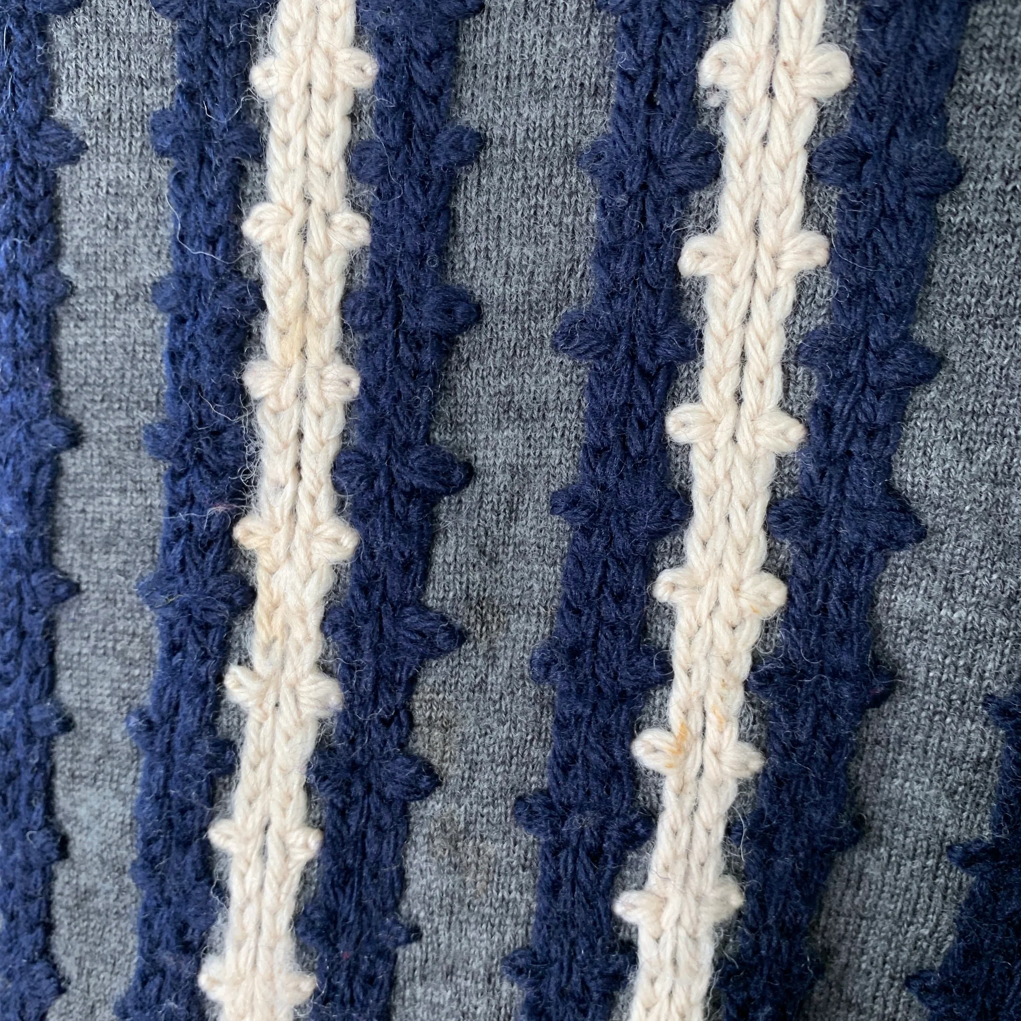 DRIES VAN NOTEN Size XL Grey Navy Cream Stripe Wool V-Neck Pullover - Image 5
