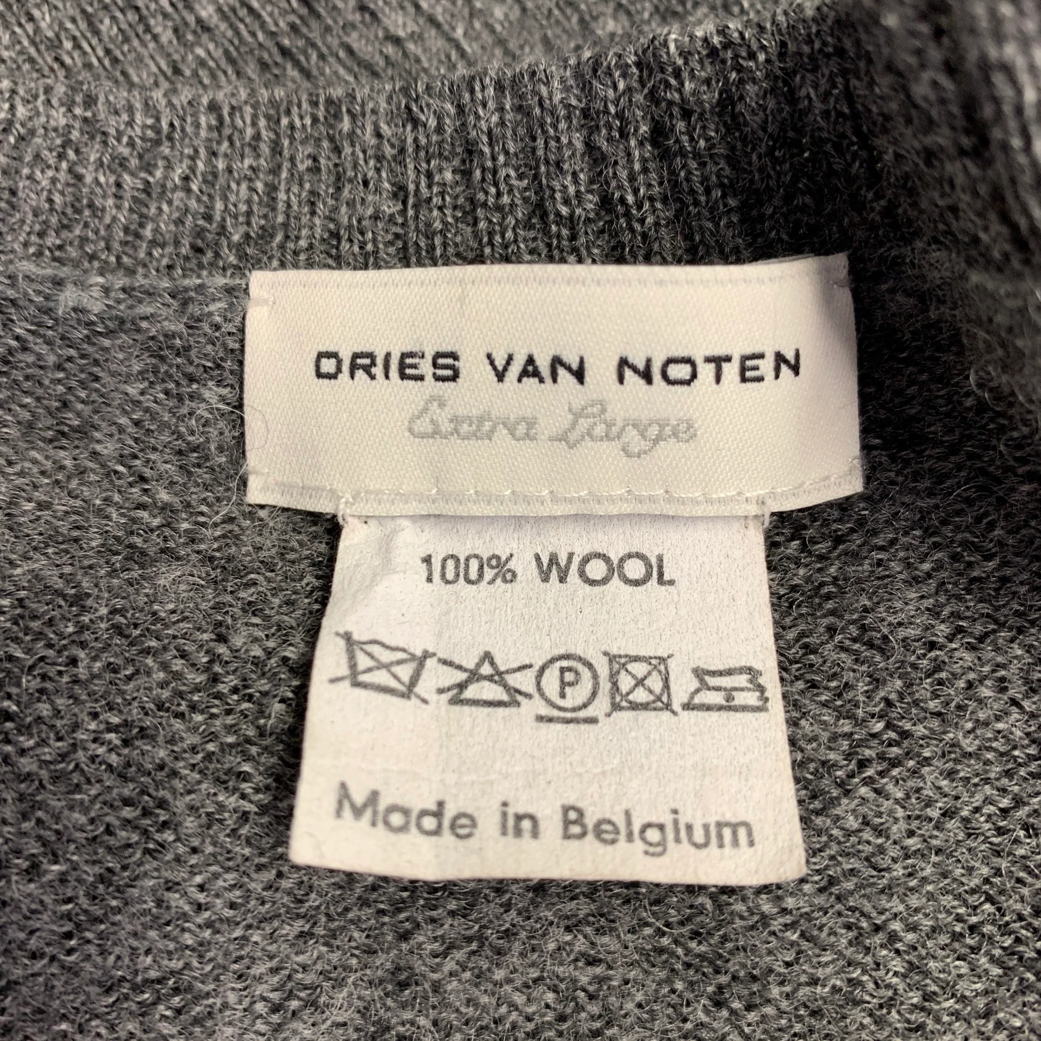 DRIES VAN NOTEN Size XL Grey Navy Cream Stripe Wool V-Neck Pullover - Image 7