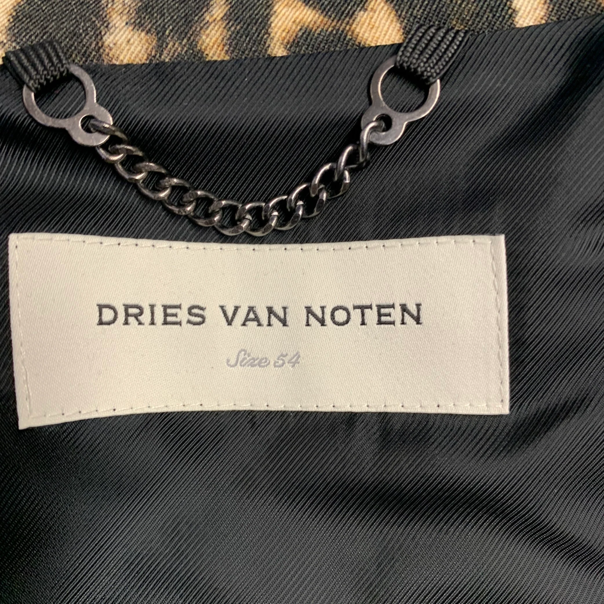 DRIES VAN NOTEN Size XL Yellow Brown Animal Print Wool Zip Up Blouson Jacket - Image 4