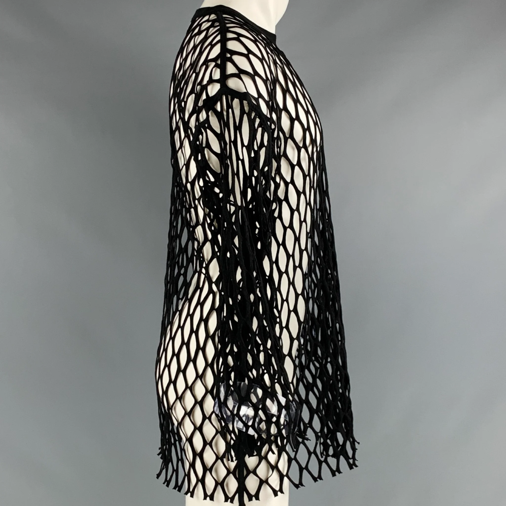 DRIES VAN NOTEN Size XS Black Mesh Polyester Crew-Neck Pullover - Image 2