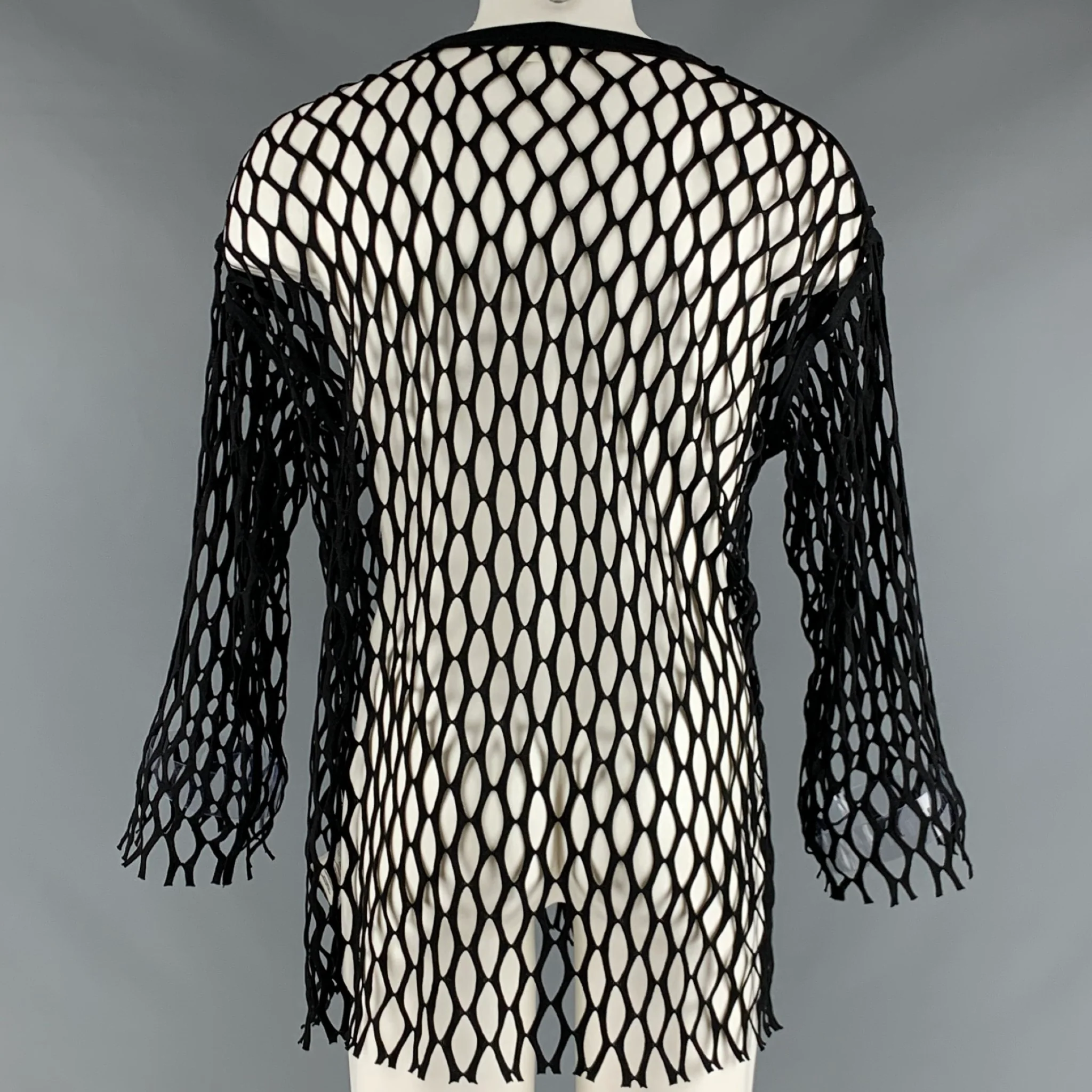 DRIES VAN NOTEN Size XS Black Mesh Polyester Crew-Neck Pullover - Image 3