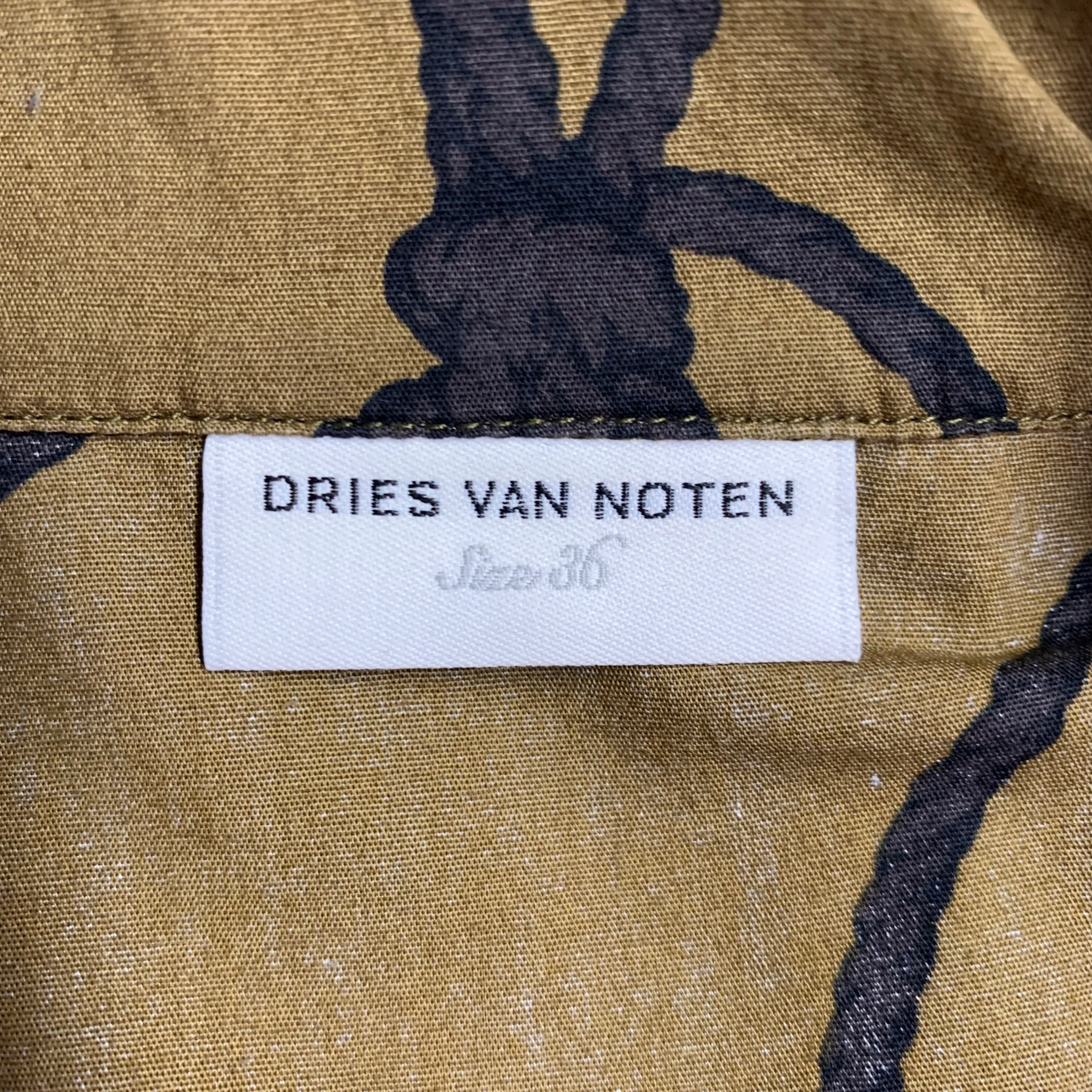 DRIES VAN NOTEN Size XS Brown Olive Green Cotton Knots Camp Blouse - Image 5