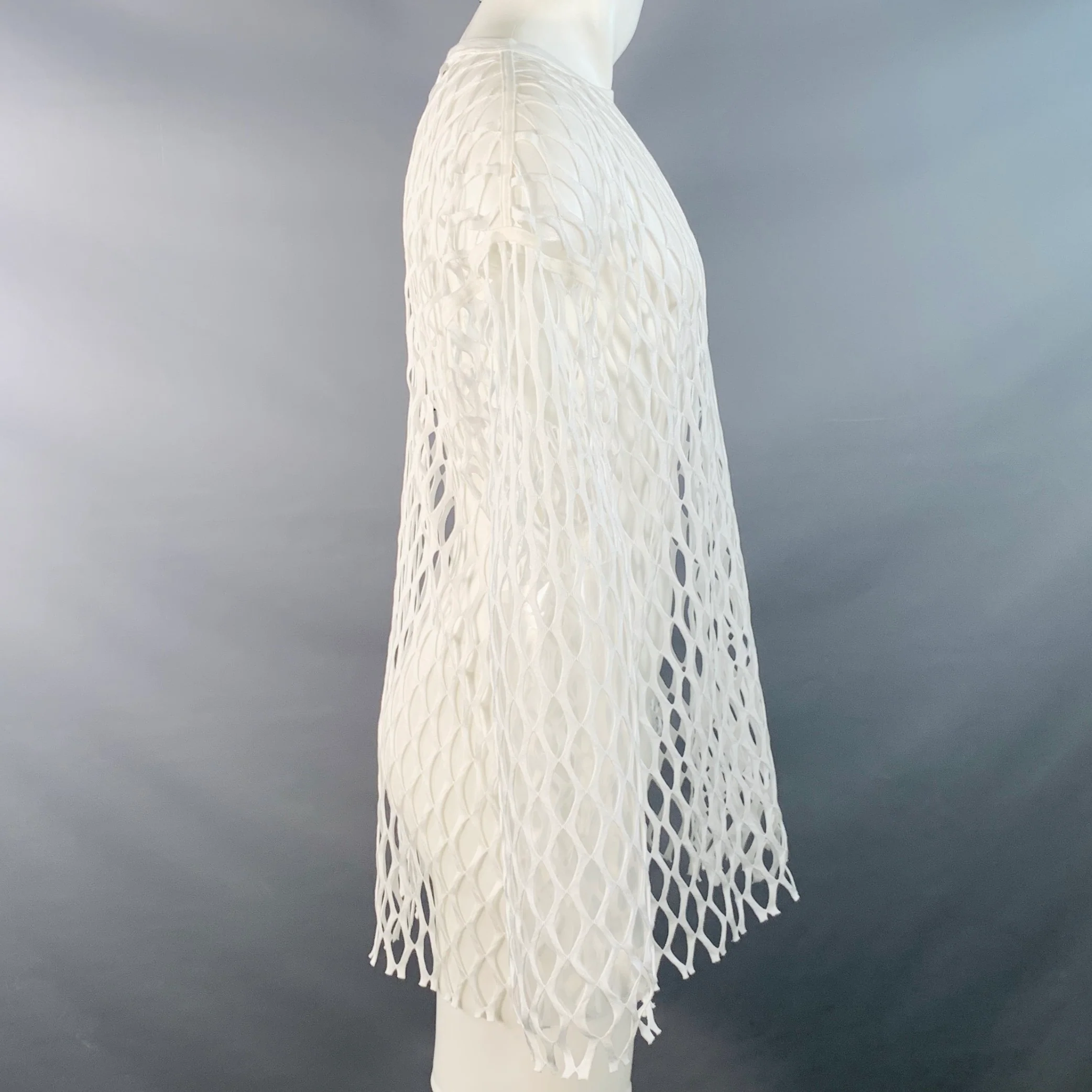 DRIES VAN NOTEN Size XS White Fishnet Mesh Polyester Long Sleeve Pullover - Image 3