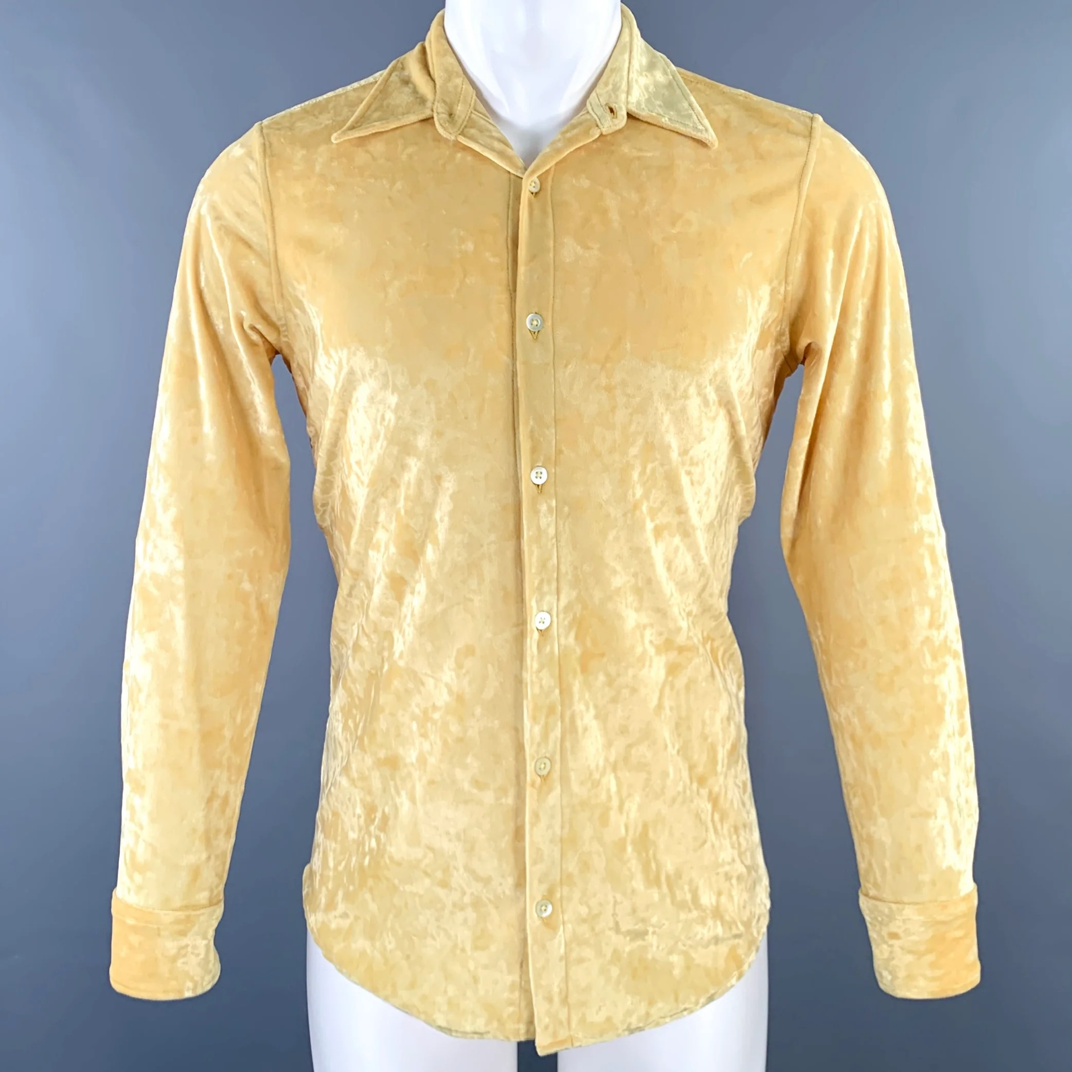 DRIES VAN NOTEN SS2020 Size 38 Yellow Velvet Polyester Blend Long Sleeve Shirt