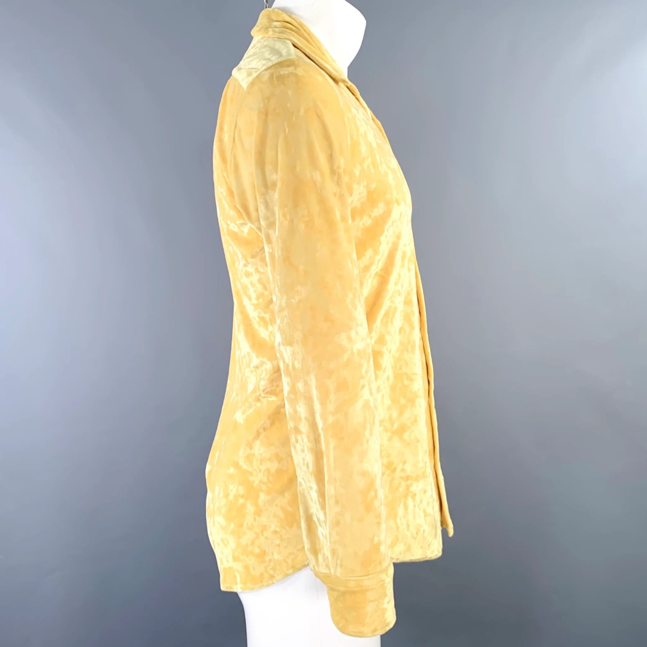 DRIES VAN NOTEN SS2020 Size 38 Yellow Velvet Polyester Blend Long Sleeve Shirt - Image 2