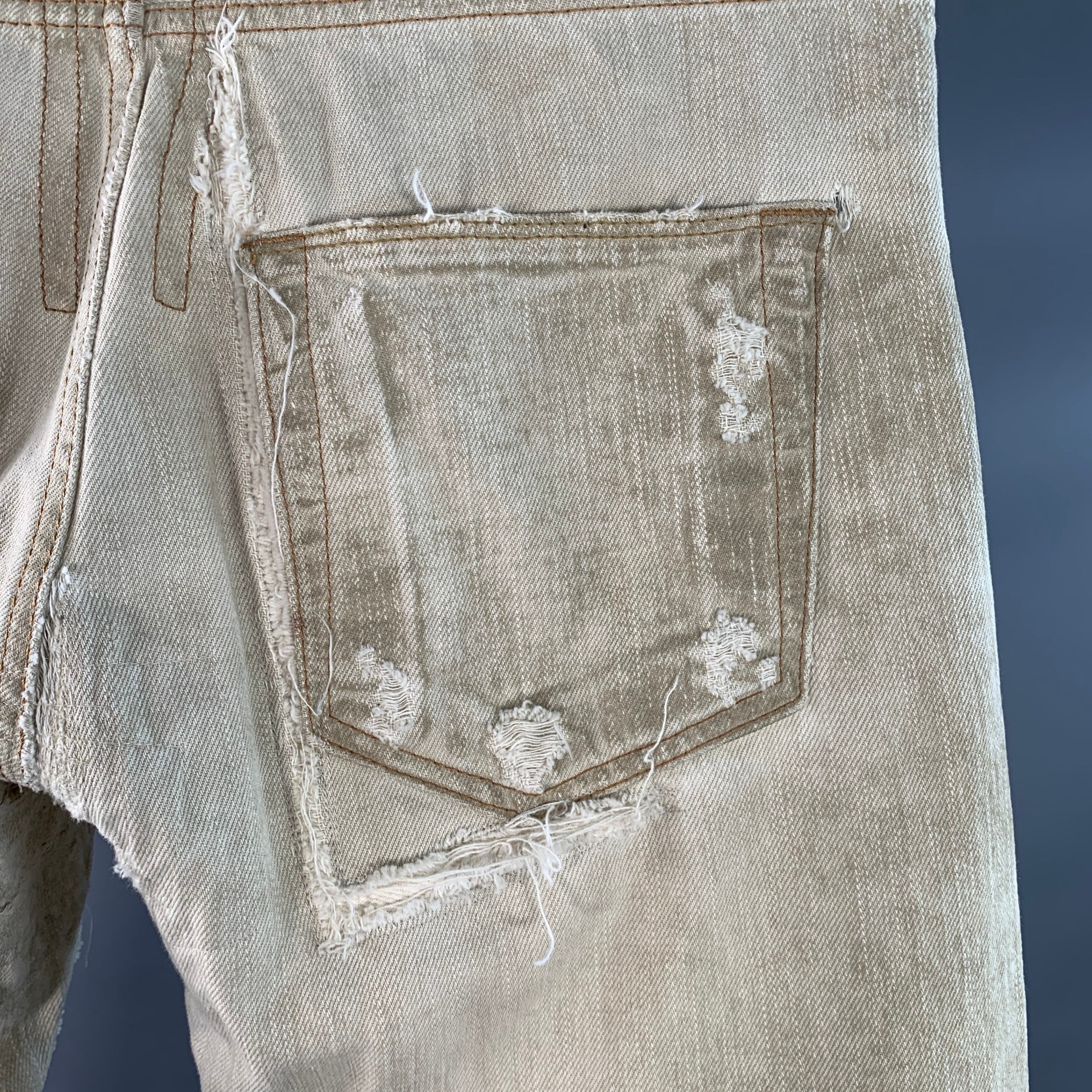 DRKSHDW Size 31 Grey Twill Cotton Tapered Slim Distressed Button Fly Jeans - Image 4
